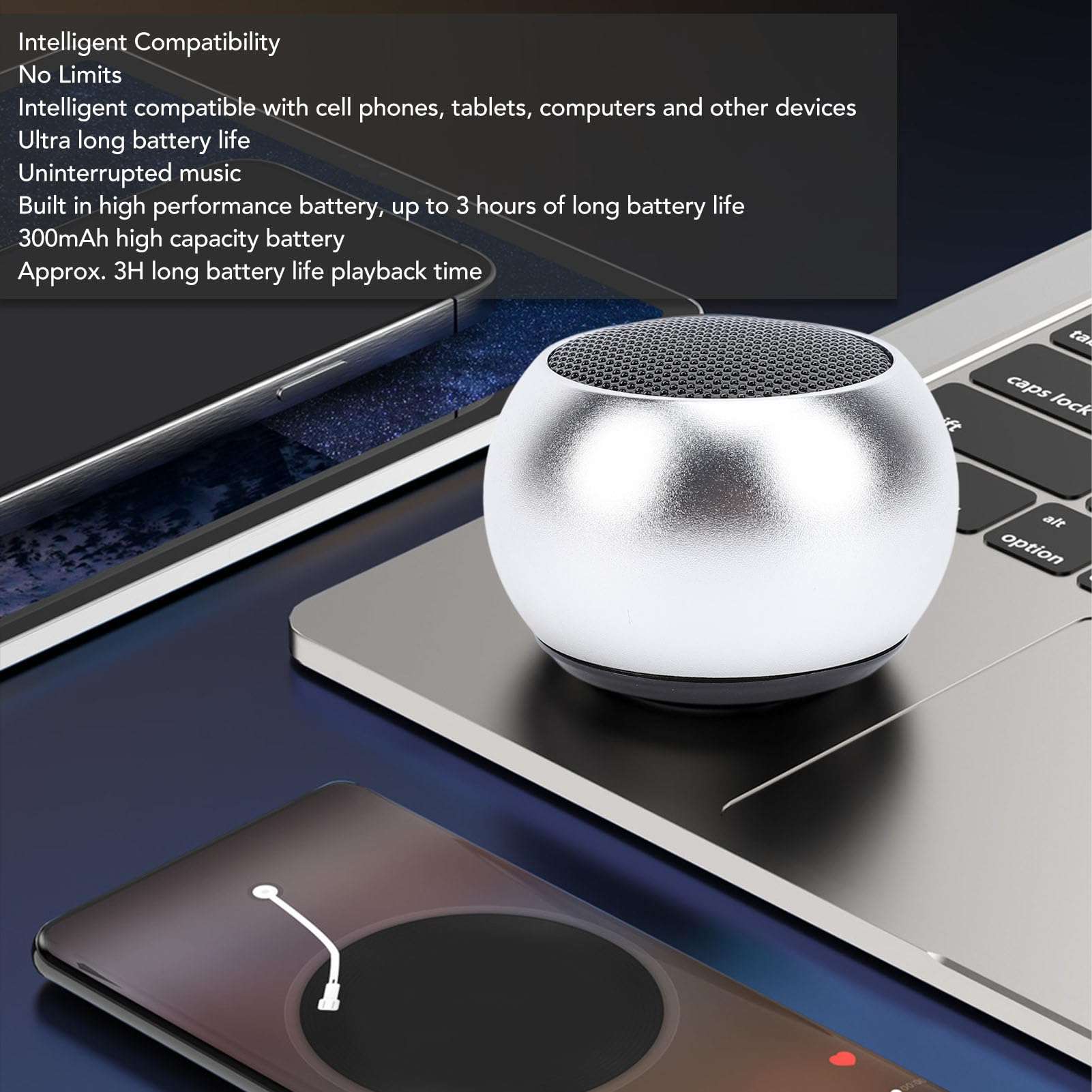 Gugxiom Small Speaker, Portable Bluetooth Speaker, Mini Small Metal Speakers, Bass, 360 Degree Surround, for Hiking, Biking, Home (Silver) 3