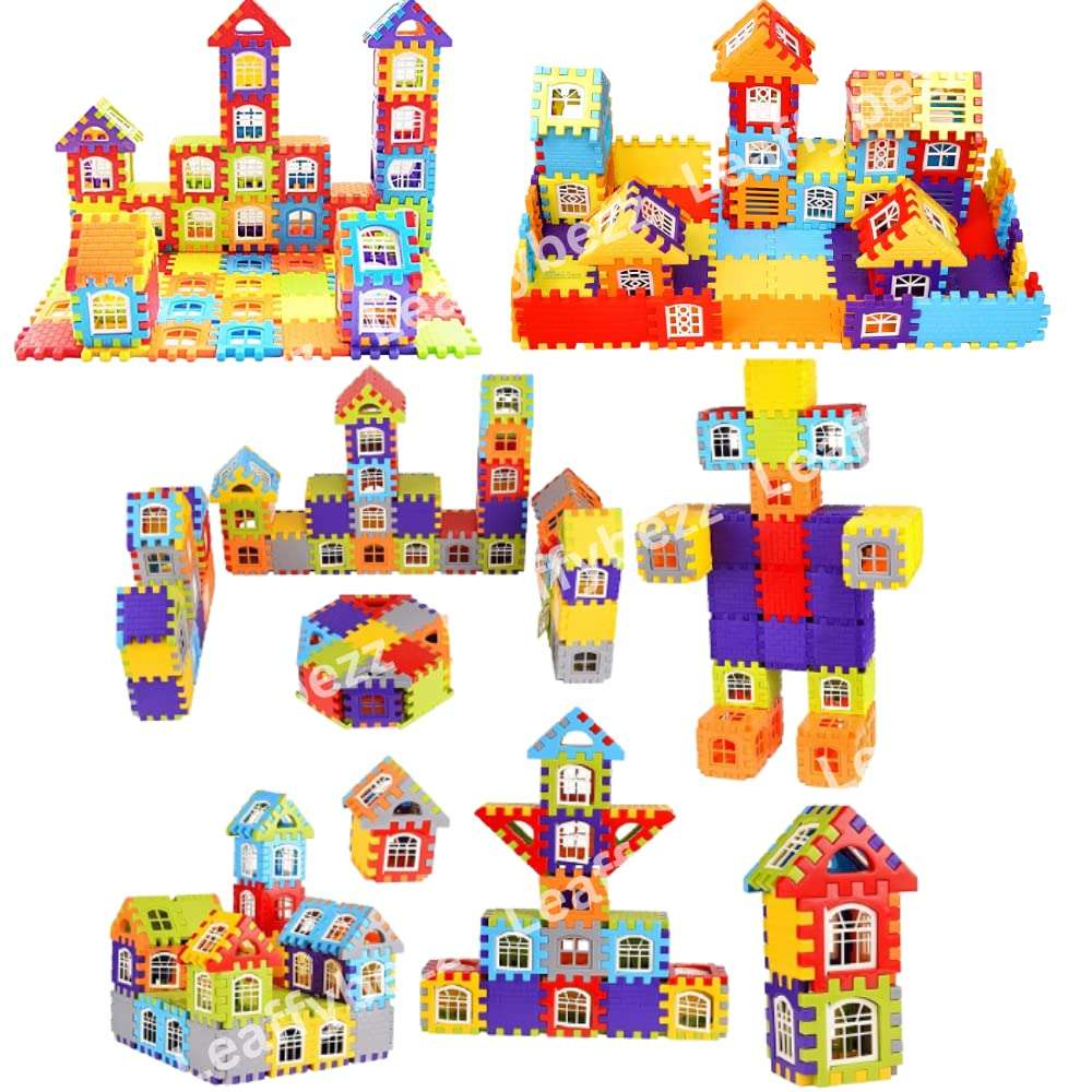 Leaffybezz Toys Kids Building Block Set,Education Blocks for Kids,Play Fun and Learning Blocks for Kids Games for Children (Multi-Color) (Approx 72 Piece) (House Building Block)