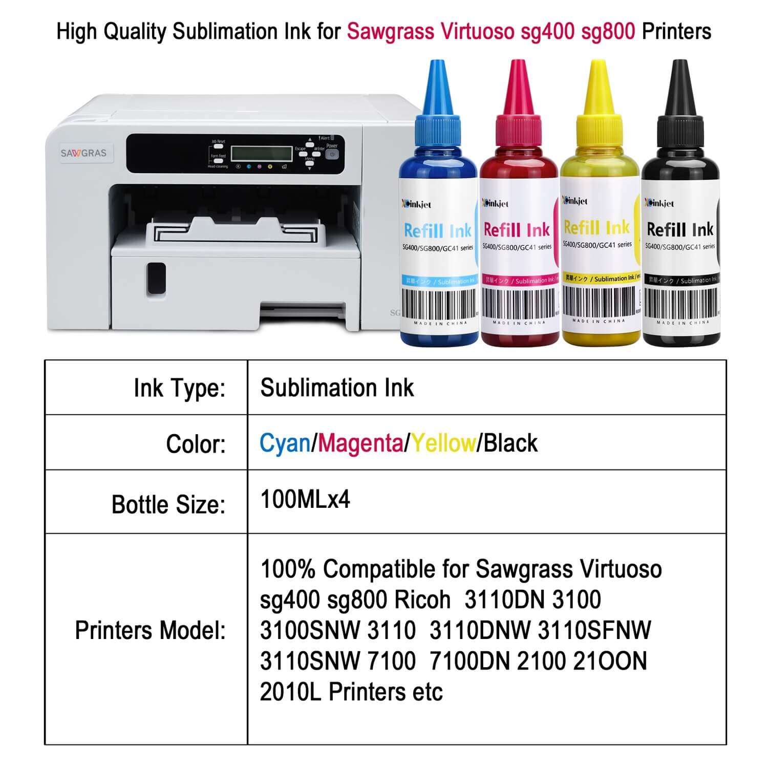 Xcinkjet Sublimation Ink Compatible for Sawgrass Virtuoso SG400 SG800 Printer (1 Black 1 Cyan 1 Magenta 1 Yellow, 4-Pack) 2