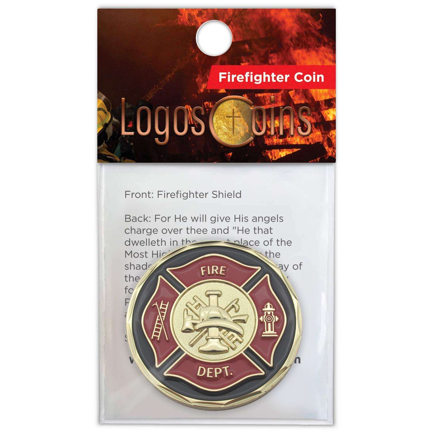 Firefighters Coin, Firefighter Challenge Coin, Pocket Token of Appreciation and Protection. “My God, in whom I Trust”. Gold-Color Plated Challenge Coin. Firefighter Souvenir, Psalm 91 Gift 5