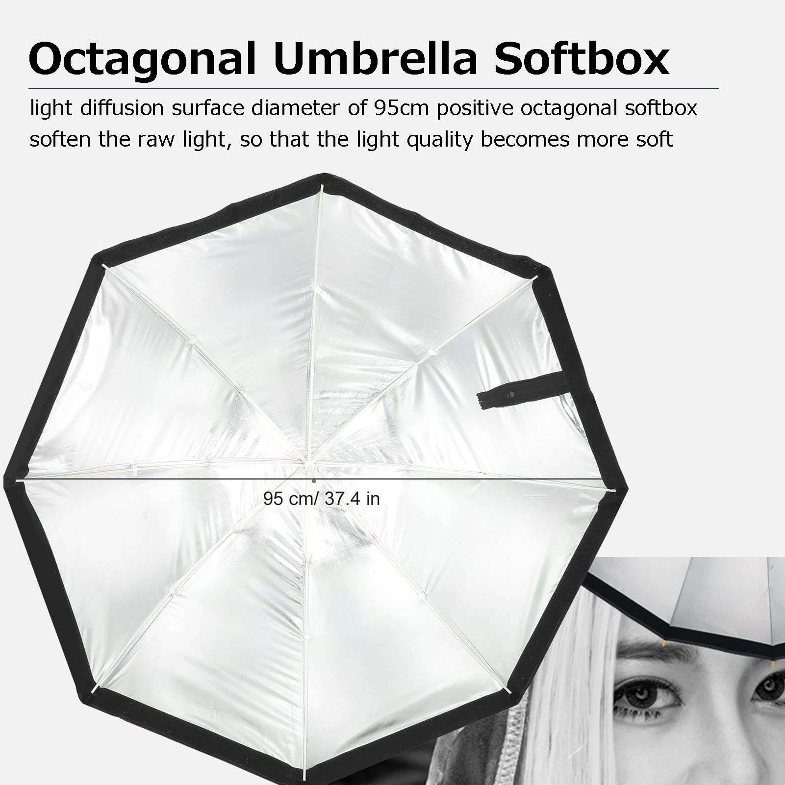 95cm/37.4" Octagonal Softbox, Foldable Photography Studio Octagon Umbrella Type Softbox Diffuser Reflector, for Portraits,Product Photography and Video Shooting 4