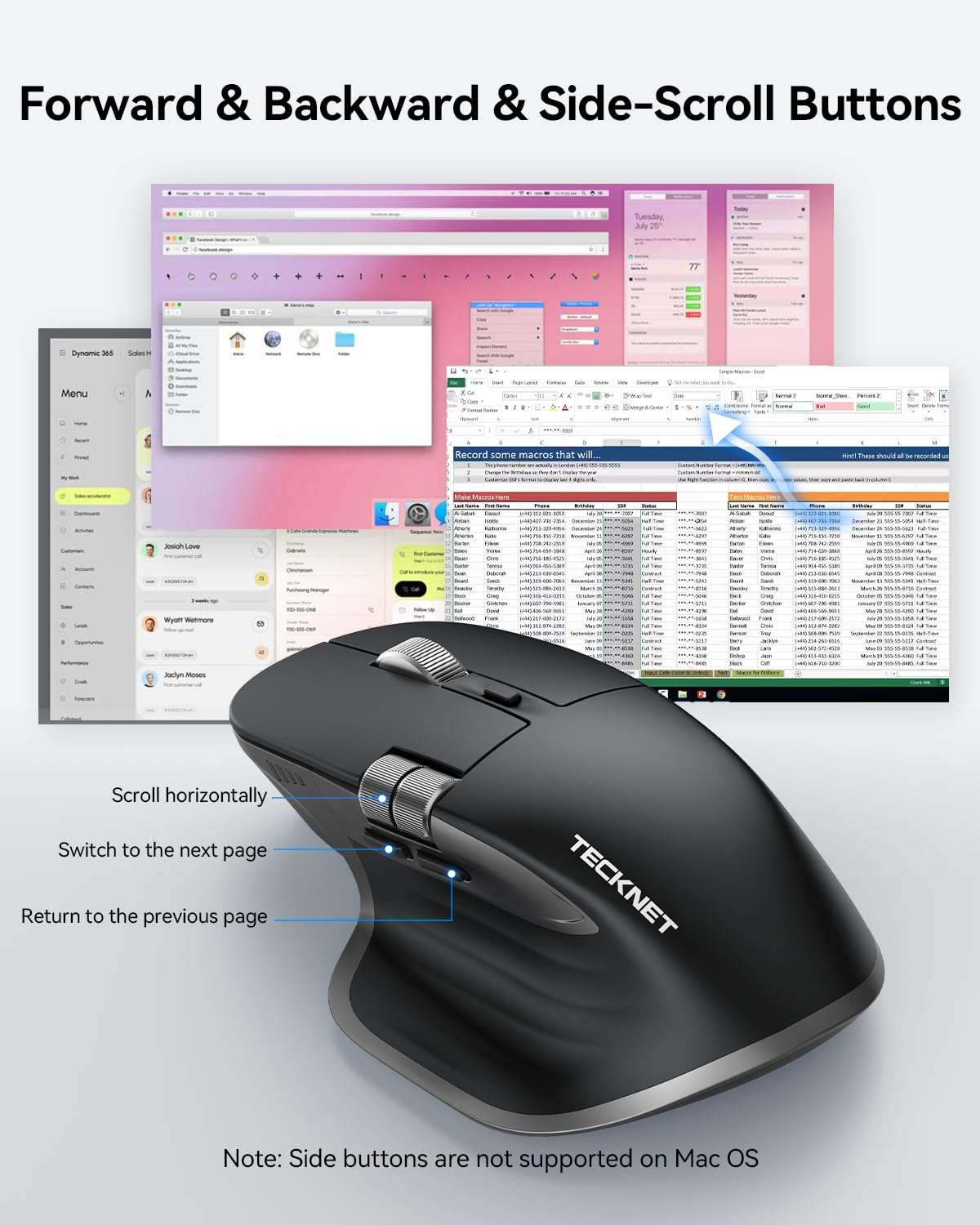 TECKNET Wireless Mouse, Bluetooth Mouse (BT5.3/5.0 & 2.4G) Rechargeable Ergonomic Optical Mouse with 6 Adjustable DPI, Side Scroll, Quiet Clicks, USB A Receiver, 7 Buttons, Wide Compatibility - Black 4