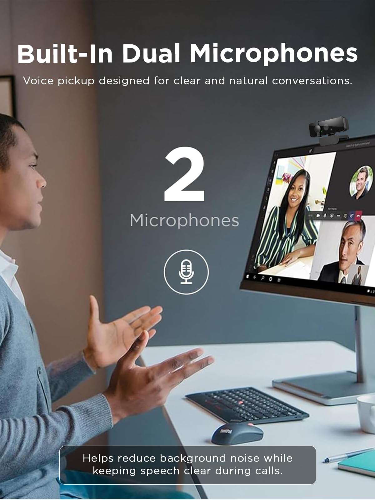 Lenovo Essential FHD Webcam Gen 2, Full HD, 1080p, Dual Microphones, 85 Degree FOV, 30 fps, USB-A Connection, Bulit-in Manual Privacy Shutter, Black 4