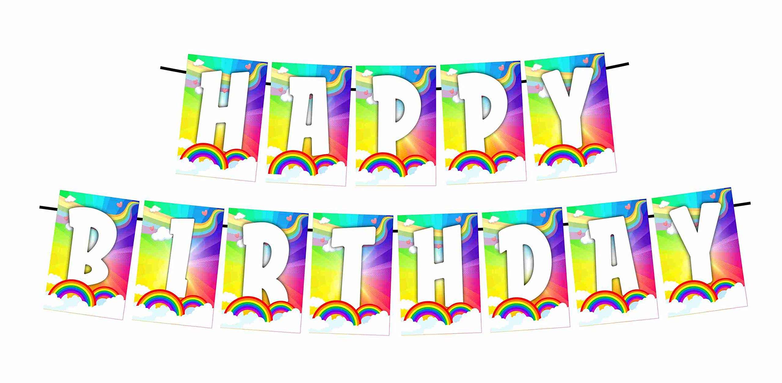 Partyzon Rainbow Theme Happy Birthday Kids Banner for Birthday Decoration Backdrop and Theme Party with Ribbon 3