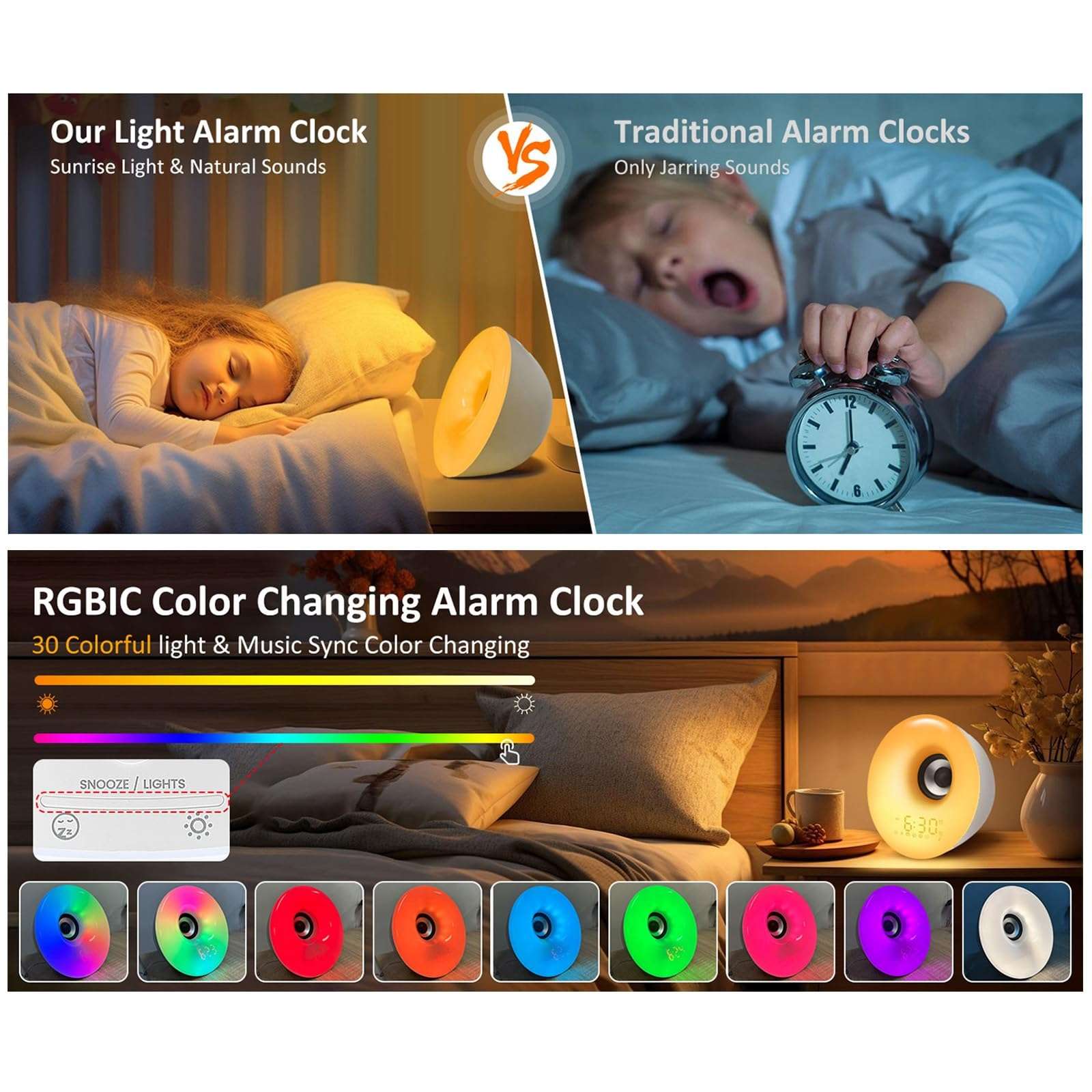 Sunrise Alarm Clock Wake Up Light with Sunrise/Sunset Simulation, Dual Alarms, Snooze Sleep Aid, FM Radio, Sleep Timer for Kids, Adults, Heavy Sleepers 4