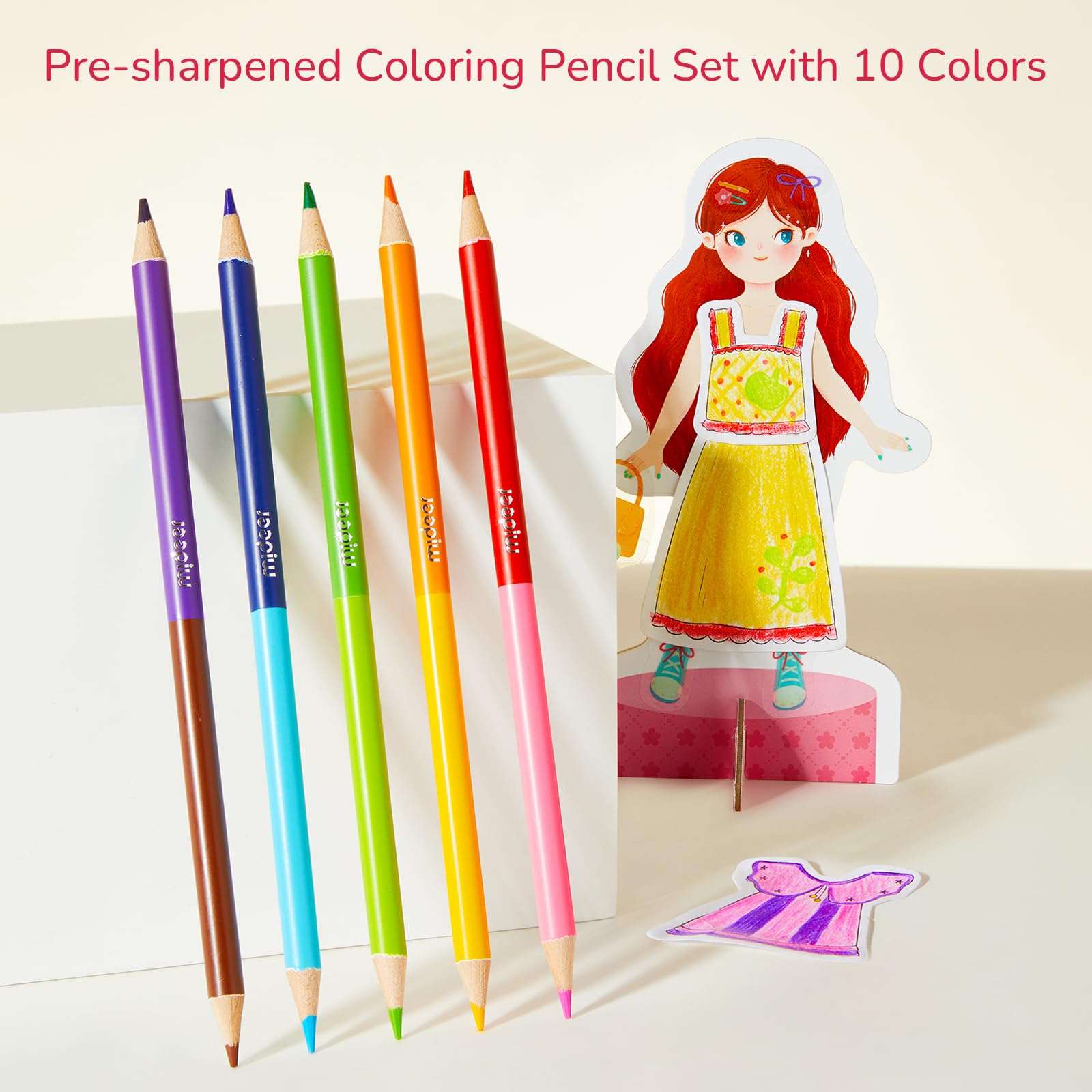 Mideer Paper Doll Kits, Reuseable Dress Up Paper Doll with Storage Box, DIY Dress Up Games for Girls Ages 4-7, Kids Fashion Design Kit with 240 Colorable Clothing Stickers and Dual Tip Colored Pencils 5