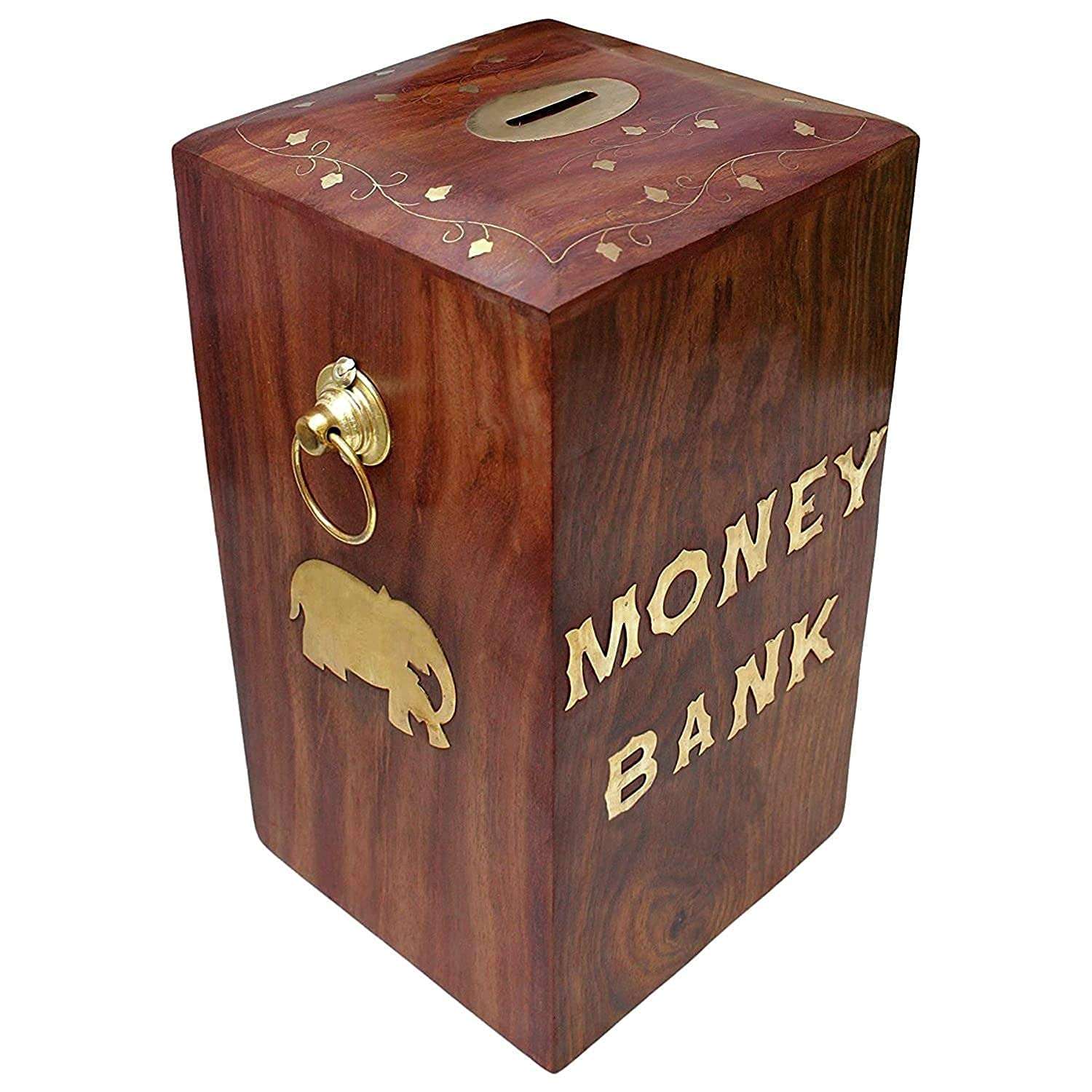 Sankalan Creations Money Bank Big Size Master Size Large Piggy Bank Wooden 6 x 5 inch for Kids 1