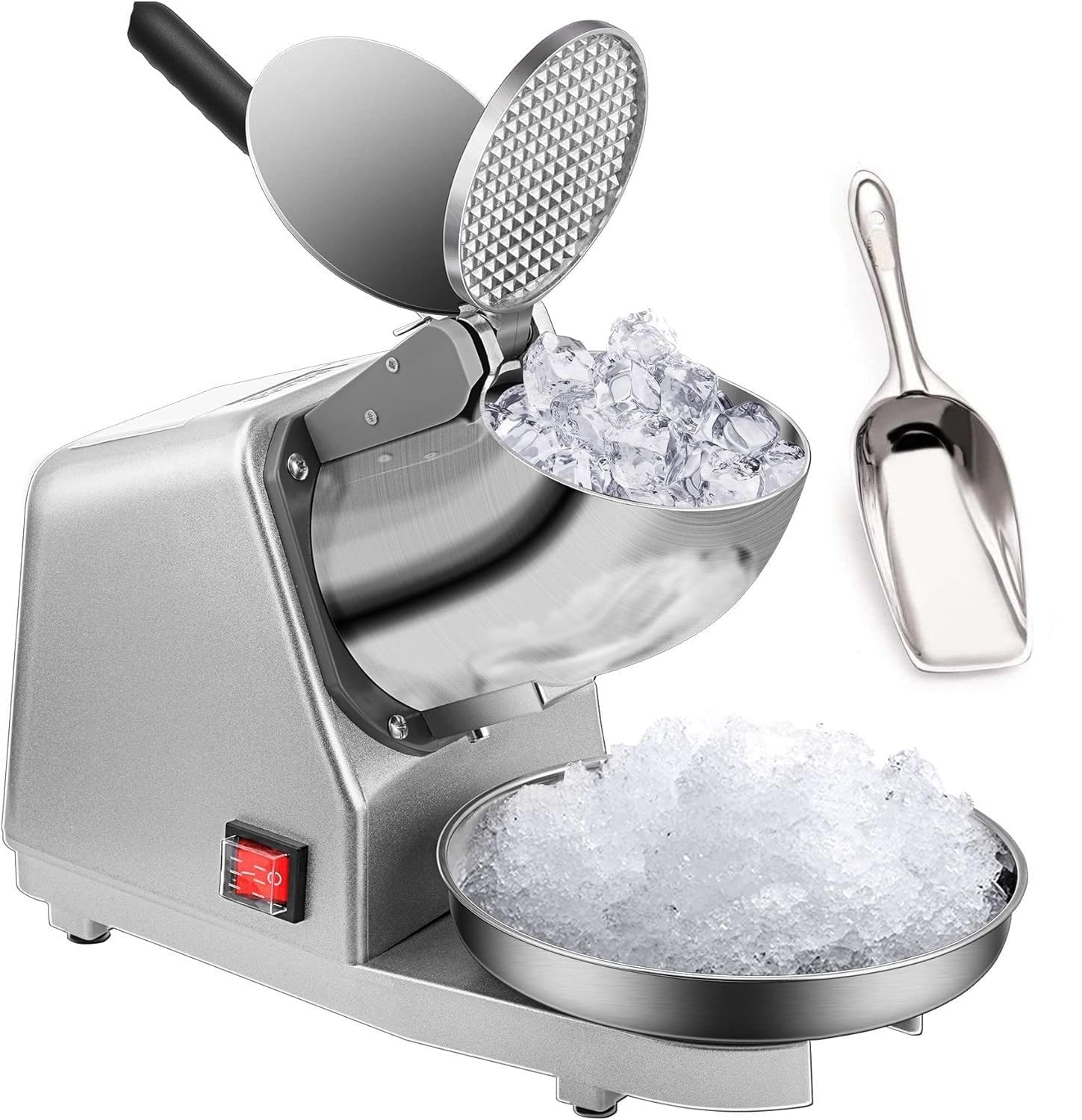 DARKNESS Gola Making Machine Electric Ice Crusher Machine and Ice Scoop with Dual Blades Snow Cone Maker Stainless Steel Shaved Ice Machine Ice Crushers Use in Homes, Cafes, Hotel Restaurants