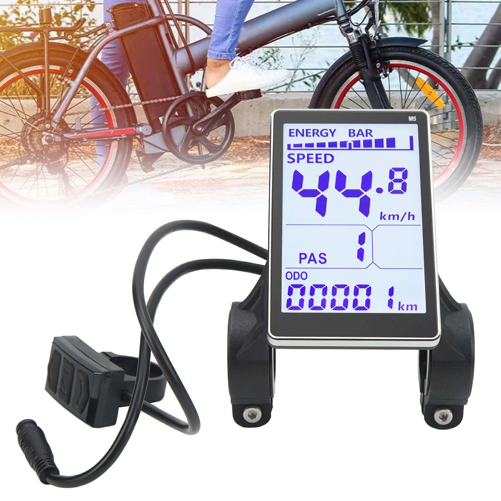 EBike LCD Display, M5 Electric Bike LCD Panel Screen, E Bike Display Meter Controller, E Scooter LCD Panel Screen Suitable for Electric Bike Handles 31.8 22.2mm (5 Pin 24V 36V 48V 60V)