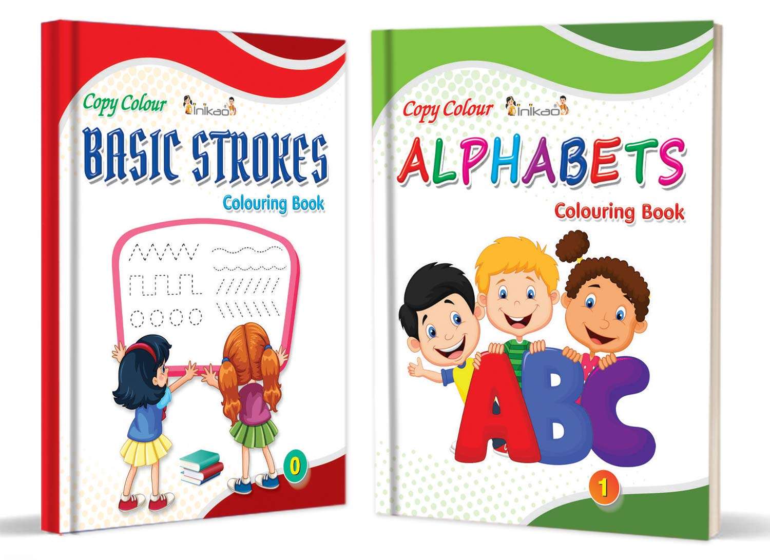 Colouring Books Collections for Early Learning by InIkao(english) : Pack of 8 Copy Coloring Books on alphabets, numbers, colors, shapes, toys and rhymes 2