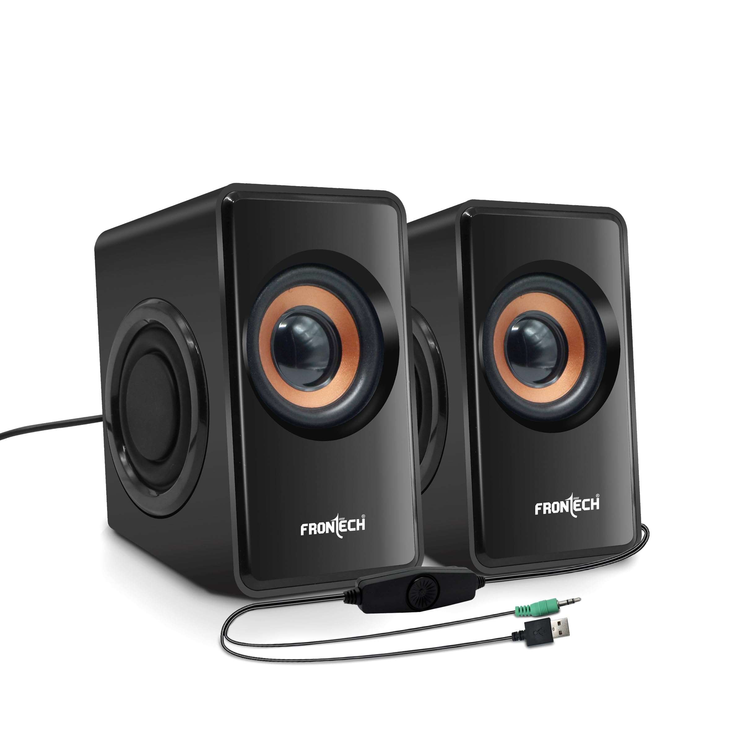 FRONTECH 2.0 USB Powered Multimedia Speakers | 2 x 2.5W Drivers (5 cm) | 3.5mm Jack Connectivity | for Laptop, PC, TV, Mobile | 1 Year Warranty (SPK-0001, Black) 1