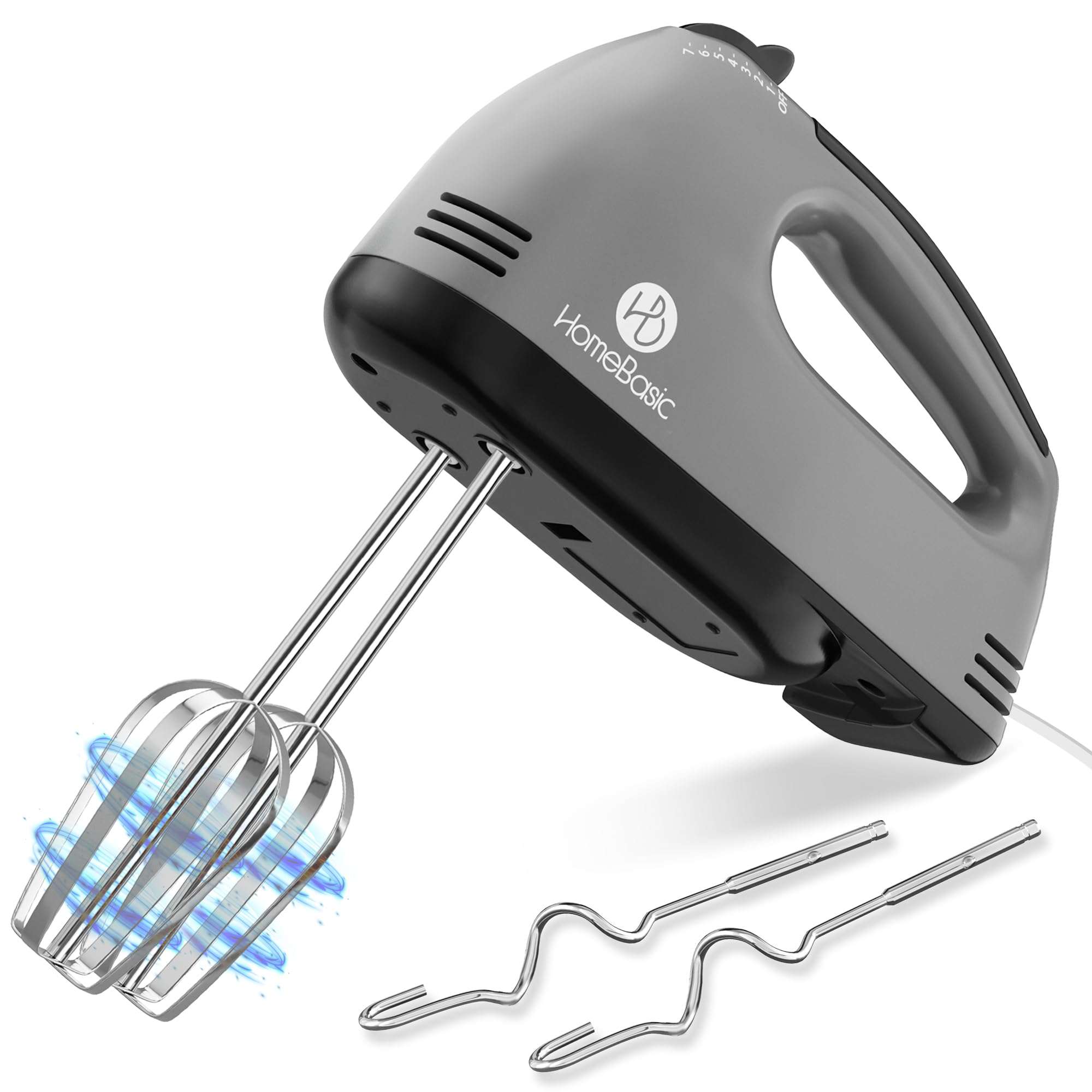 HOMEBASIC Hand Mixer for Cake Baking 260W | Electric Hand Beater with 7 Speed Control, Dough Hook & Beaters | Mixing, Whipping, Kneading, Egg Whisker Blender for Kitchen | Food Grade Stainless Steel 1