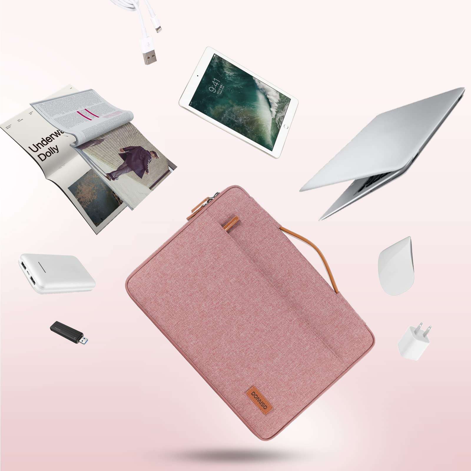 DOMISO 11 Inch Laptop Sleeve Canvas Notebook Portable Carrying Bag Case Handbag for 11.6" MacBook Air / 12.3" Microsoft Surface Pro 4/11.6" Computers, Pink 6