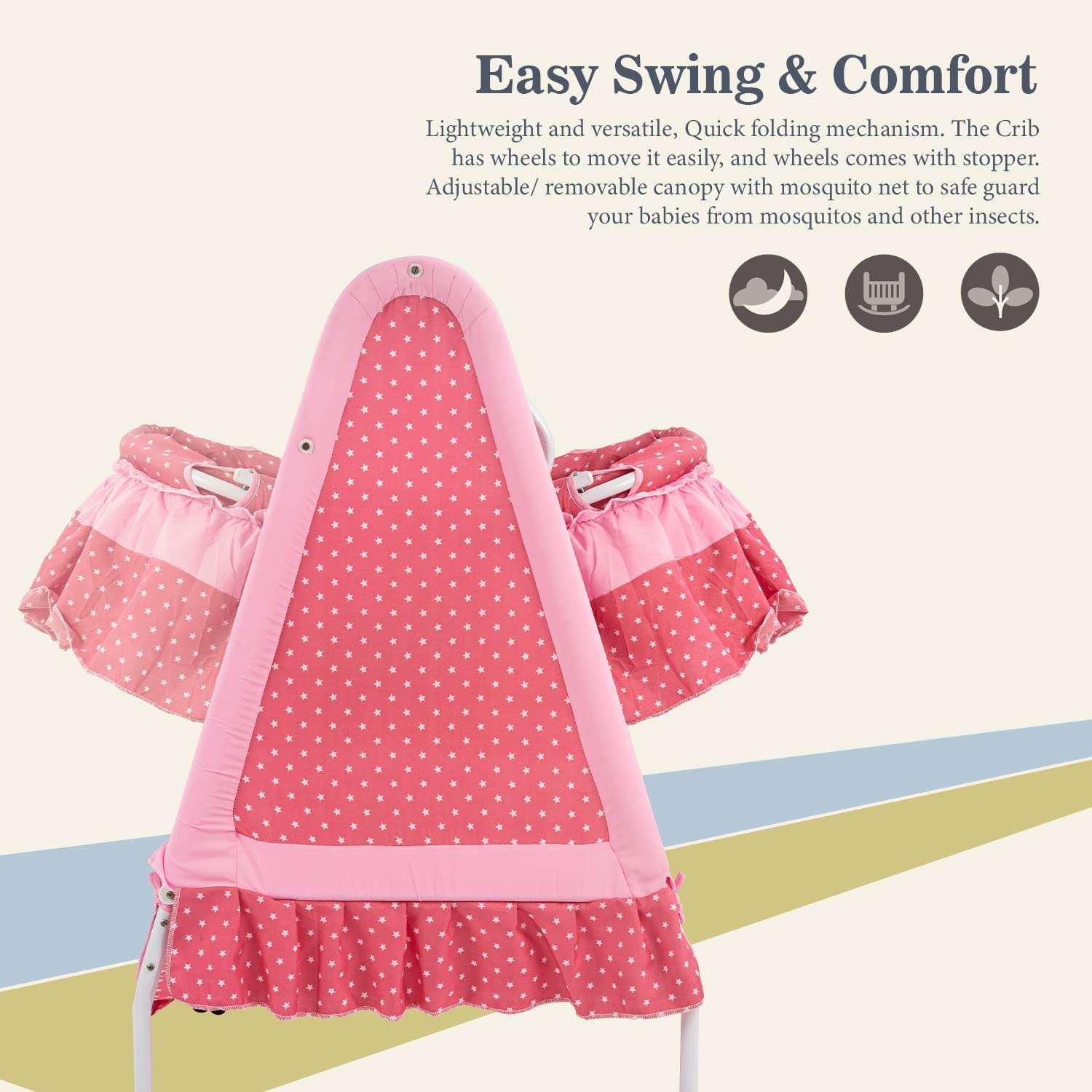 Baybee Baby Swing Cradle for Baby, Baby Cradle Swing Jhula with Mosquito Protection Net, Storage & Wheels| New Born Baby Cot Cribs Cradle| Baby Cradles for New Born Baby 0 to 12 Months (Pink) 4