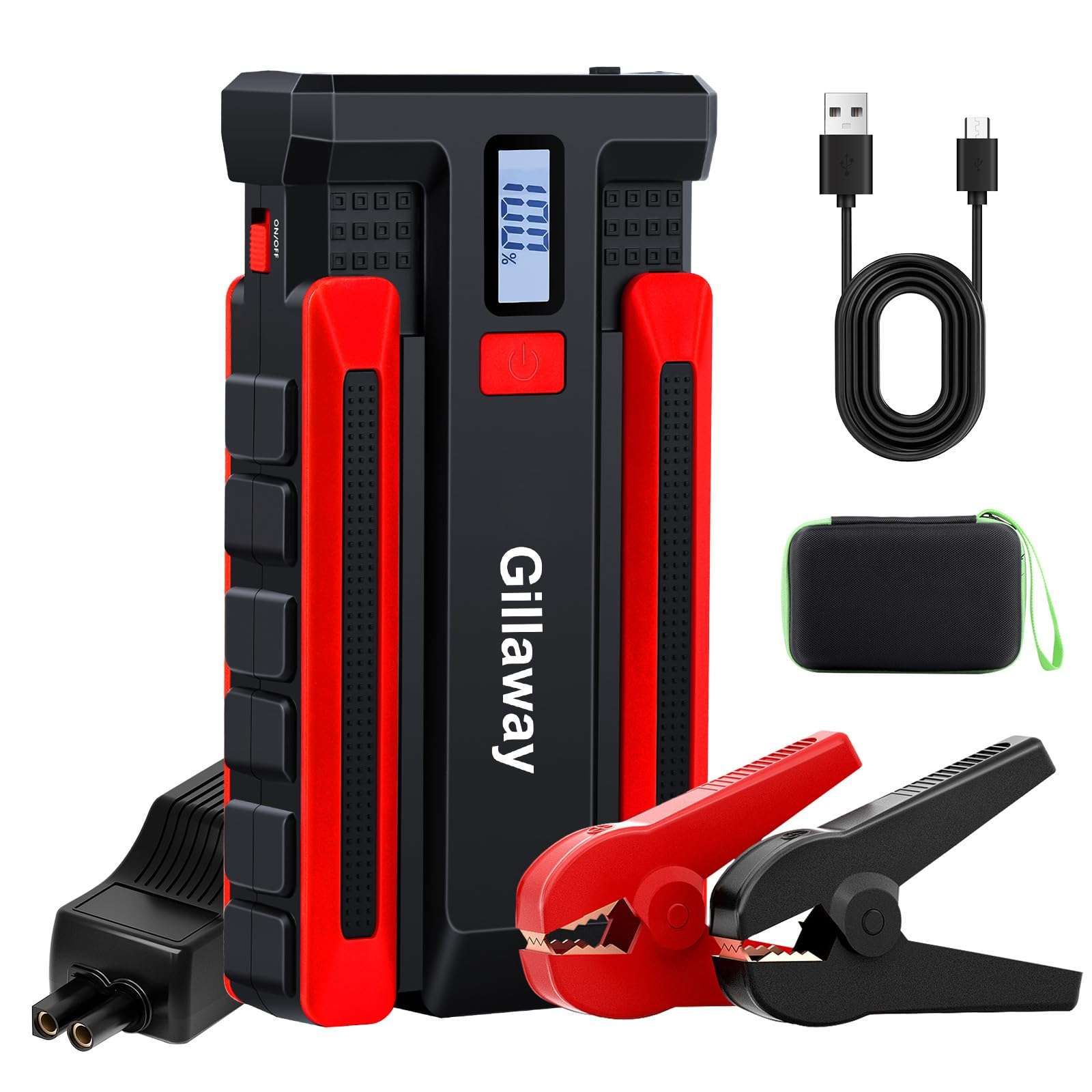Gillaway 002 Jump Starter Battery Pack, 1500A Peak Car Jumper Starter Portable(Up to 7.0L Gas and 5.5L Diesel Engine),12V Jump Box for Car Battery, Battery Jumper with LCD Screen/USB/LED Light