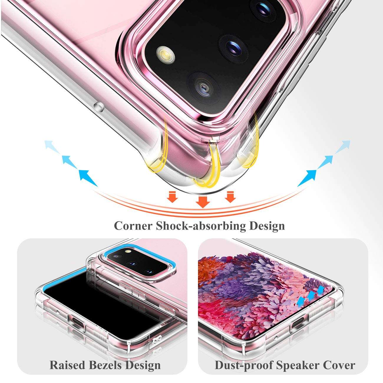 eSamcore Thin Crystal Clear Phone Case + Ceramic Wireless Charging Compatible Phone Ring Holder Cell Phone Grip S20 5G 6.2” Protective 4