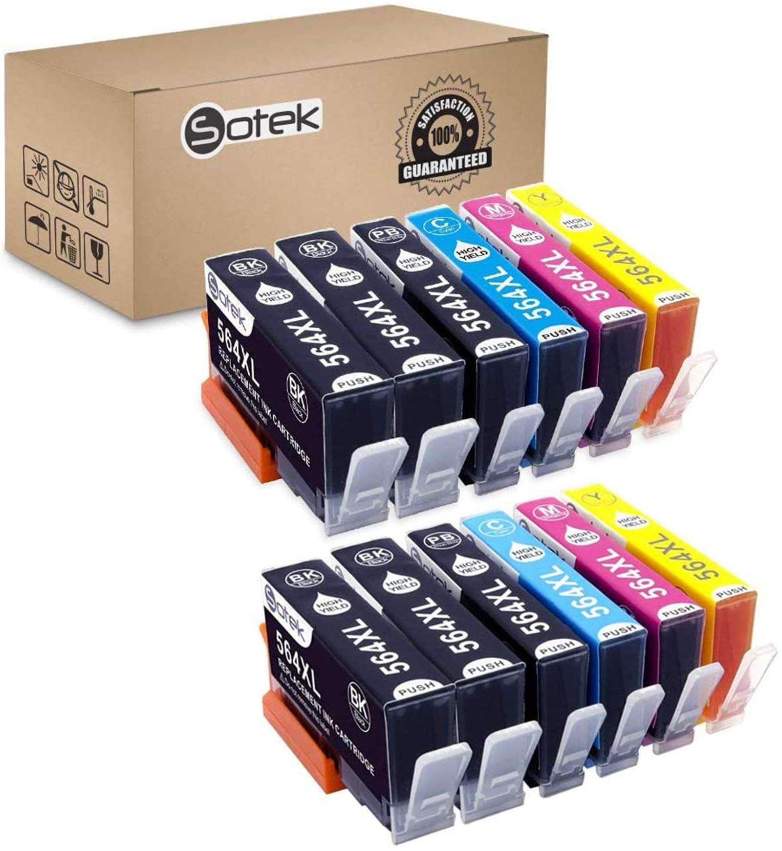 Sotek Compatible Ink Cartridge for 564XL 564, Work with Photosmart 7520 6520 5520 5525 6510 Officejet 4610 4620 4622 Deskjet 3520 3521 3522 (4B, 2PB, 2C, 2M, 2Y, 12 Pack) 1