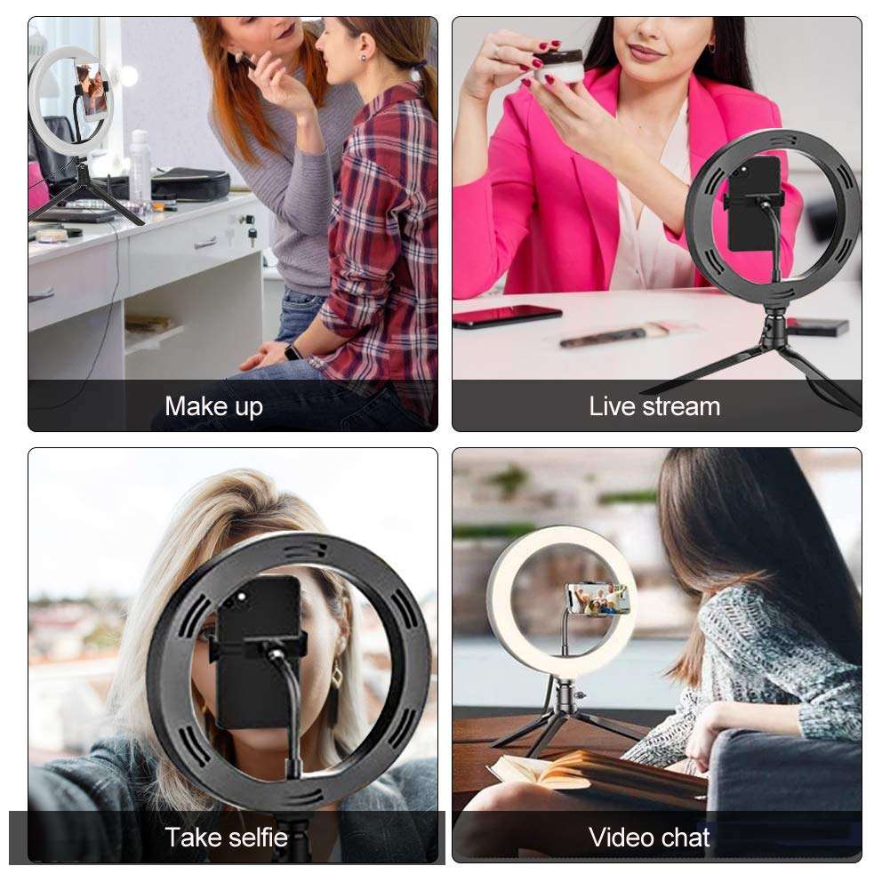 Selfie Ring Light, LED Circle Lights with Stand Tripod, Adjustable LED Light for Live Stream, Makeup, Video Photography, Dimmable Camera Fill Light with 3 Light Modes 4