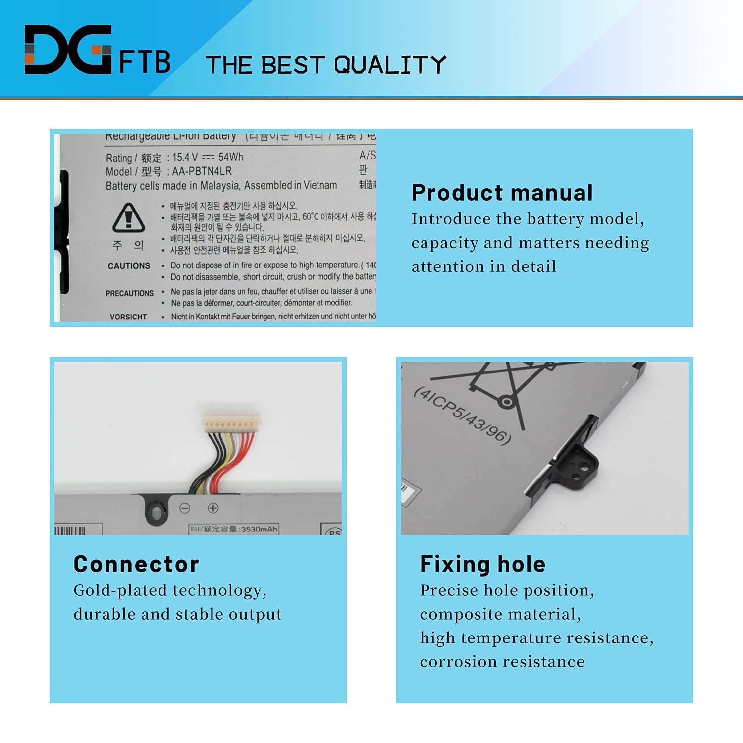 DGTech AA-PBTN4LR Laptop Battery Replacement for Samsung 9 Pro 15″ NP940X3M NP940X5M NP940X5N NP940X3M-K01US NP940X3M-K02US NP940X5M-X01US NP940X5N-X01US Series BA43-00386A 15.4V 3530mAh 54Wh 2