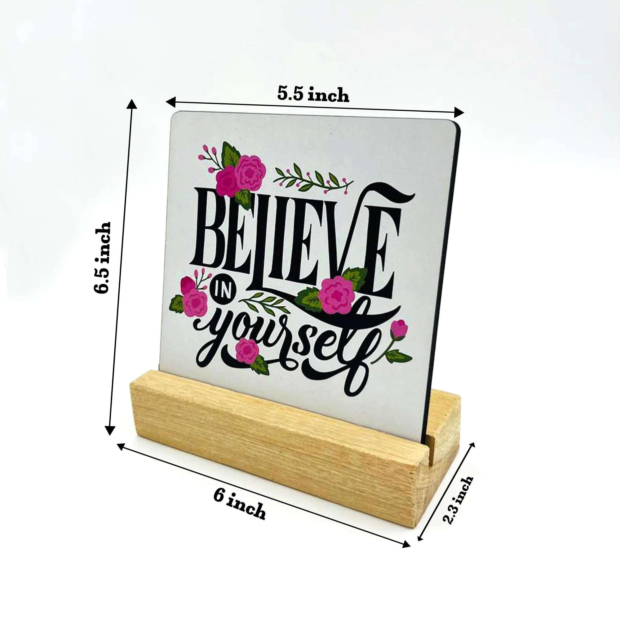 RAG28 Wooden Believe in Yourself Study Office Table Decor Showpiece Home Decor Items (Size: 6.5X6 Inches, EK8) 4