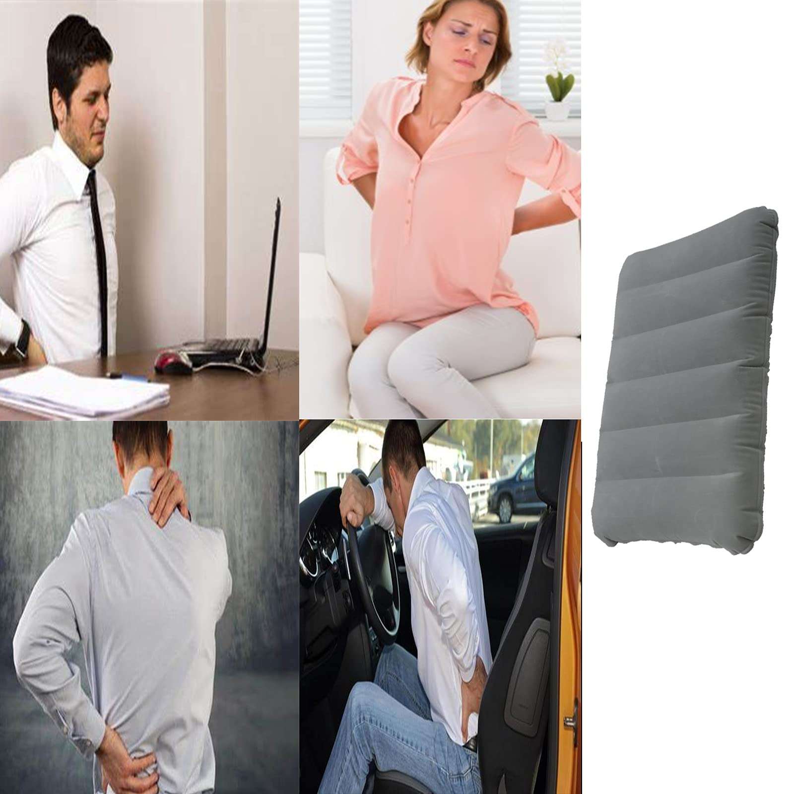 2 Pack Ultralight Inflatable Camping Pillow Beach Pillow Squared Flocked Fabric Air Pillow for Camping,Hiking,Traveling,Napping,Desk Rest,Office,Neck Lumbar Support (Grey) 6