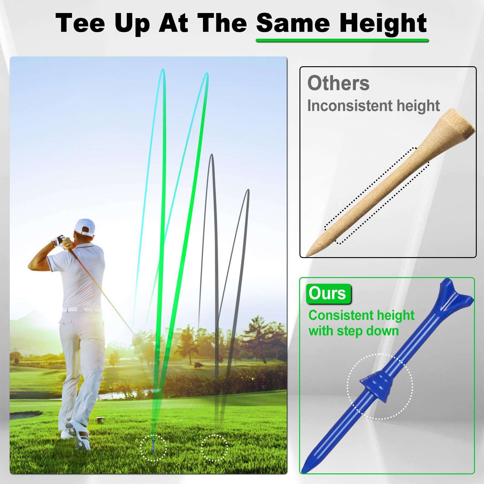 LZFAN Golf Tees 3 1/4 Inch, Plastic Golf Tees 4 Prongs Stability Tees, Unbreakable Long Golf Tees Reduce Friction & Side Spin Colored (100PCS) 3