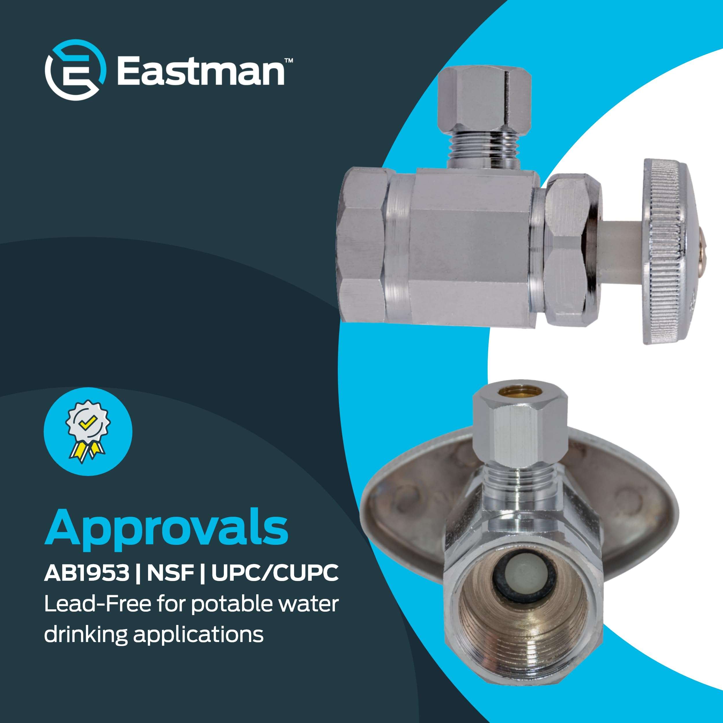 Eastman 1/4 Inch OD Compression x 1/2 Inch FIP Compression Multi-Turn Angle Stop Valve, Brass Plumbing Fitting, Chrome, 04129LF 4