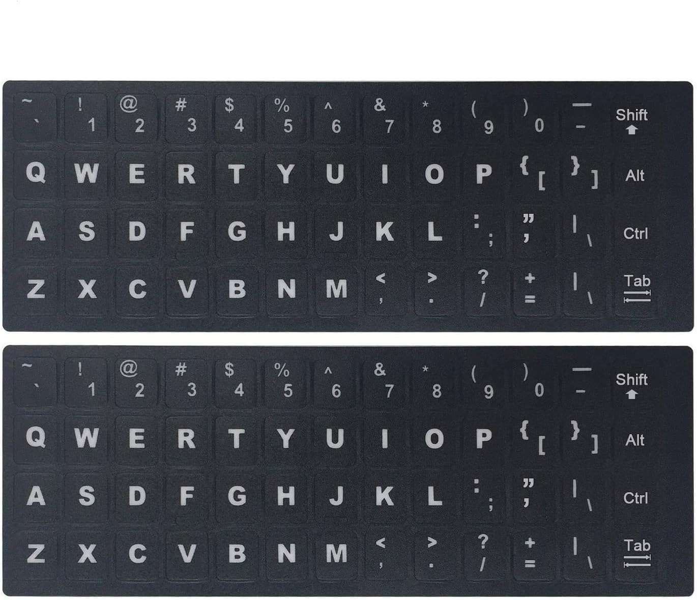 Jesra® Universal English Keyboard Stickers - 2PCS Matte Replacement With White Font on Black Background for Desktops & Laptops
