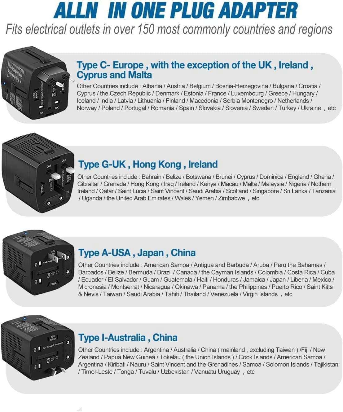 2000Watts Voltage Converter, 220V to 110V Converter, International Plug Adapter, Power Converter Adapter Combo, US to Europe, UK, Israel, Africa Over 150 Countries (Black) 6