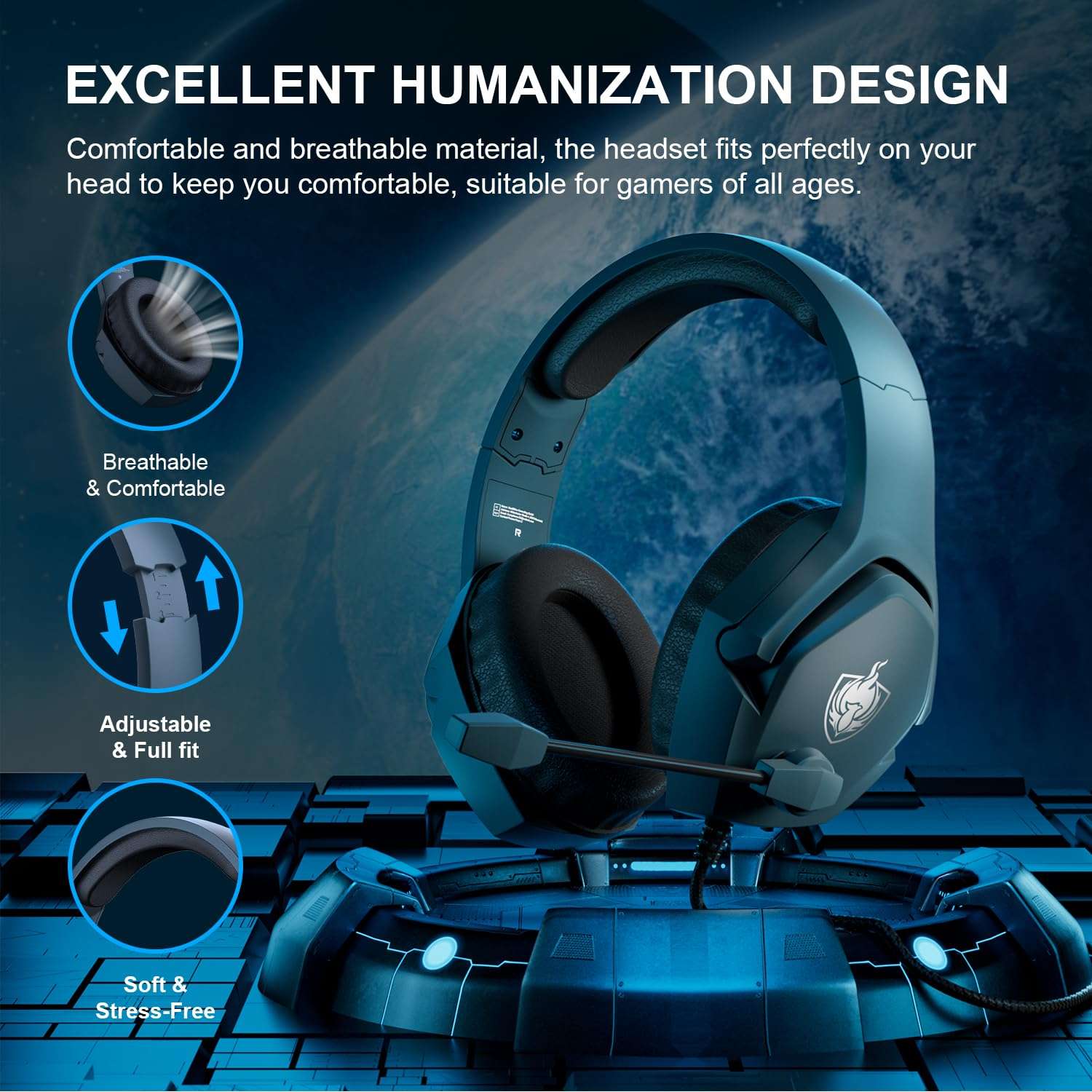 PHOINIKAS Gaming Headset for PC, Ps4, Ps5, Xbox Headset with 7.1 Stereo Sound, Gaming Over Ear Headphones with Noise Cancelling Mic, 3.5mm Wired Gamer Headsets for Xbox Series X/S, Switch (Grey) 5