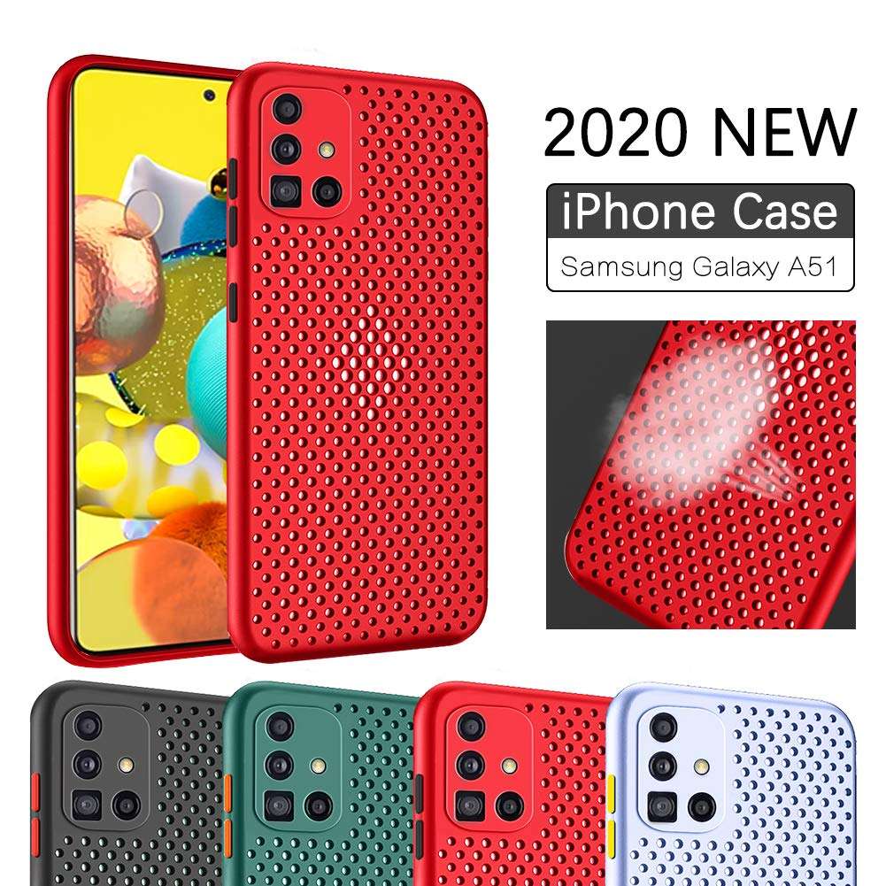 Samsung Galaxy A51 Case, Ultra Soft Heat Dissipation Breathable Cooling Hollow Liquid Silicone Full Body Protection Shockproof Cover Case for Samsung Galaxy A51 - Red 2