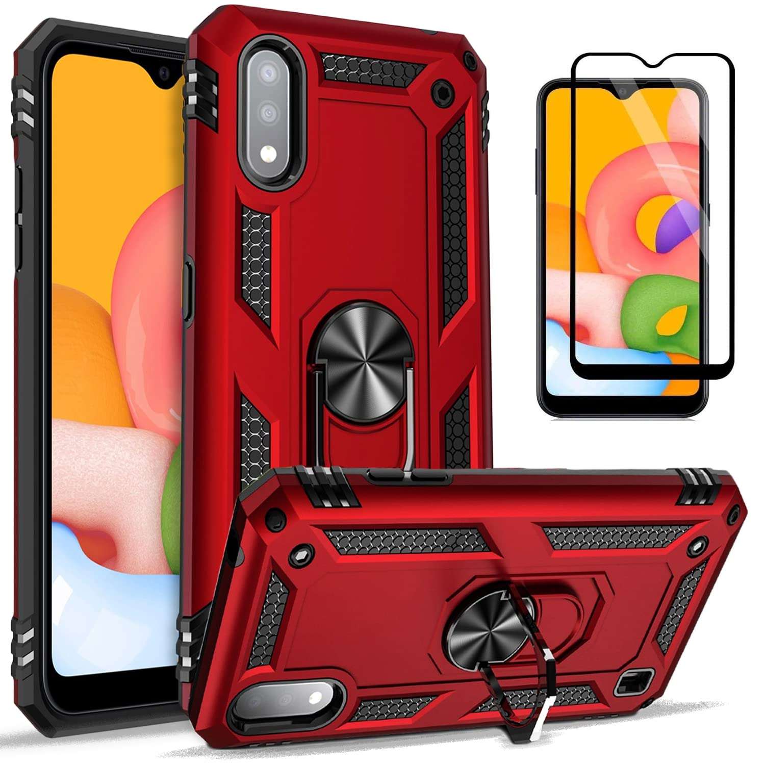 Samsung Galaxy A01 Phone Case, [NOT FIT A10E/A10/S10] with [Tempered Glass Protector Included], STARSHOP- Metal Ring Kickstand Stand Shockproof Drop Protection Phone Cover - Blue 1