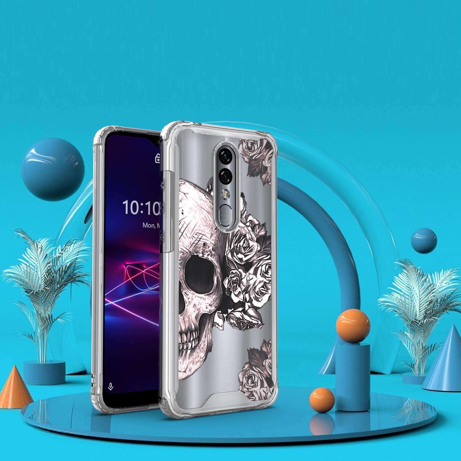 KWEICASE Cell Phone Case for Coolpad Legacy Brisa 6.5 inch, Legacy Brisa Clear Case with Skull Floral Flowers Pattern Slim Fit TPU Bumper Acrylic Cover Shockproof Protective Case for Women Girls Men 6