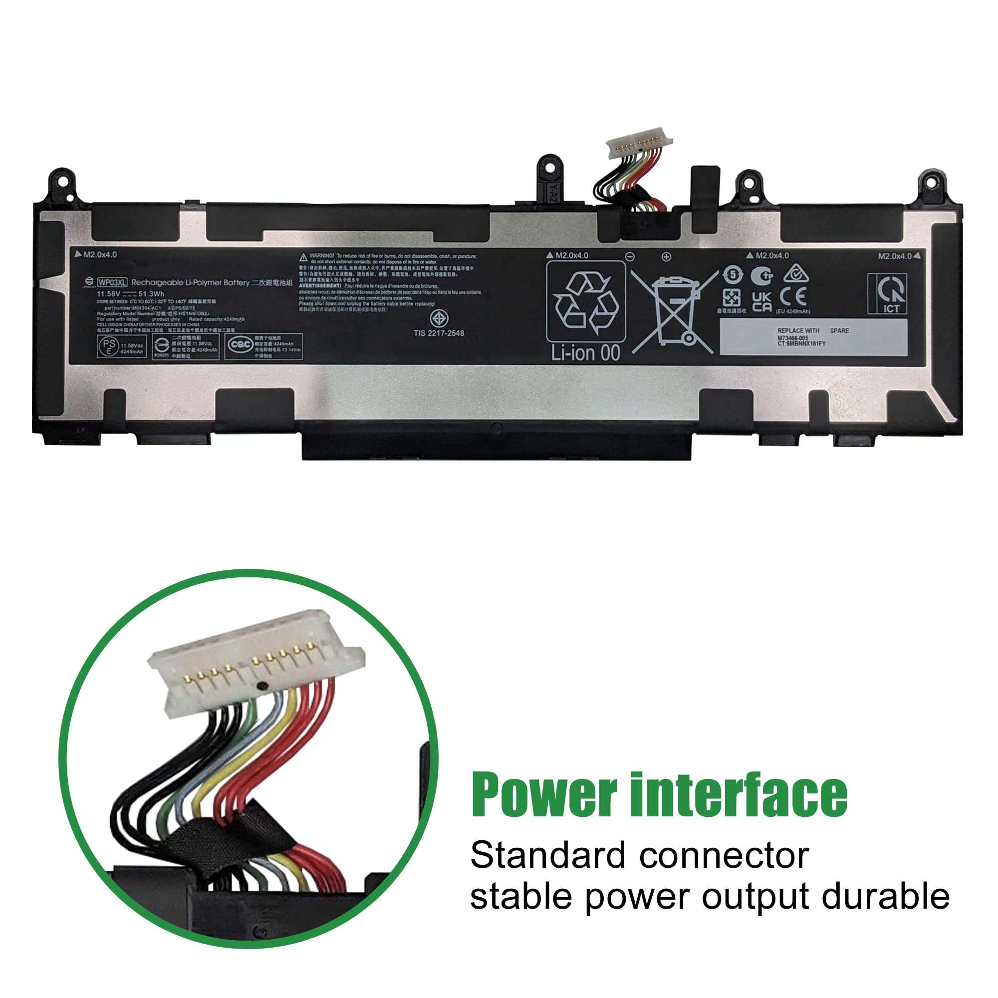 JIAZIJIA WP03XL M73466-005 Laptop Battery Replacement for Hp EliteBook 830 835 840 845 860 865 G9 G10 X360 1040 G9 G10 ZBook Firefly 14 G9 G10 Series Notebook HSTNN-OB2J M64304-AC1 11.58V 51.3Wh 3