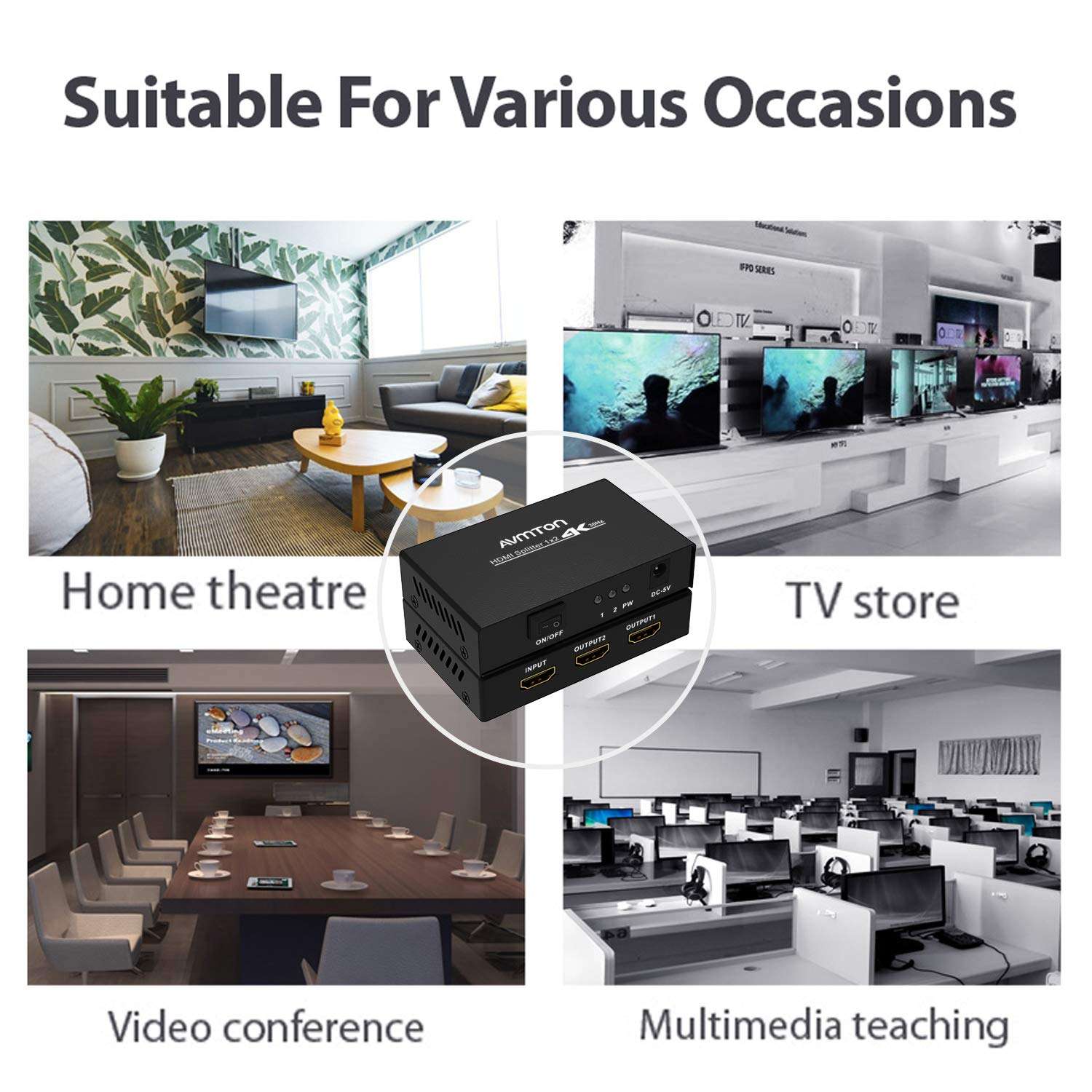 AVMTON 4K 𝐇𝐃𝐌𝐈 𝐒𝐩𝐥𝐢𝐭𝐭𝐞𝐫 𝟏 𝐢𝐧 𝟐 𝐨𝐮𝐭,𝐇𝐃𝐌𝐈 𝐒𝐩𝐥𝐢𝐭𝐭𝐞𝐫 Support Full HD 4K@30Hz 1080P 3D Full HD Splitter,1x2 HDMI Splitter 1 to 2 Monitors,for Xbox PS4 Fire Stick HDTV DVD 6