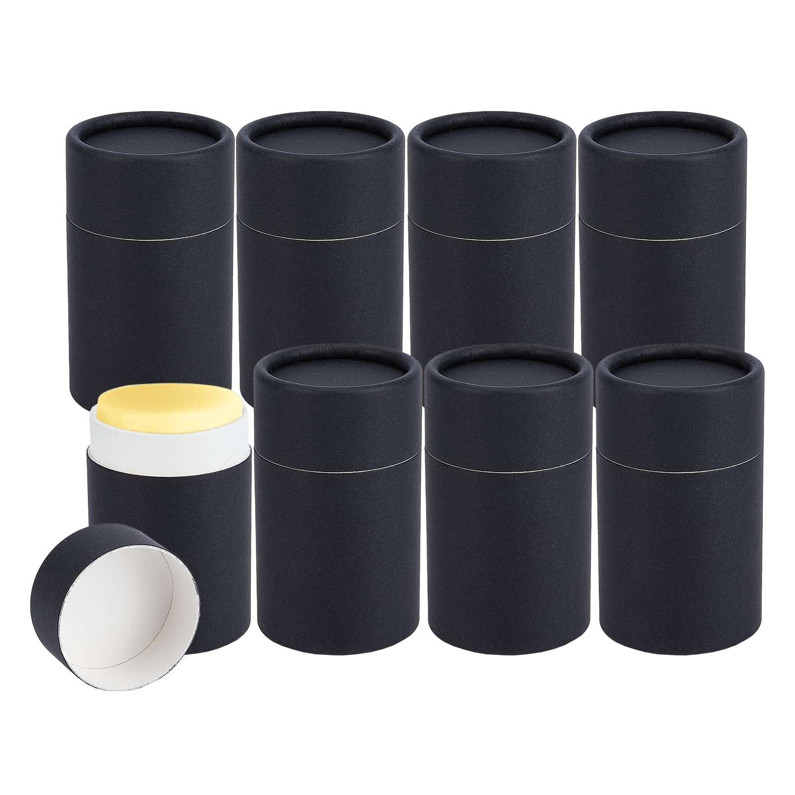NICENEEDED 8 Pcs Black Paperboard Lip Balm Tubes, 2.5 Oz Refillable Paper Lipstick Tube, Round Cardboard Empty Lip Gloss Container Solid Perfume Tube Cosmetic Box for DIY Lip Gloss Balm 1