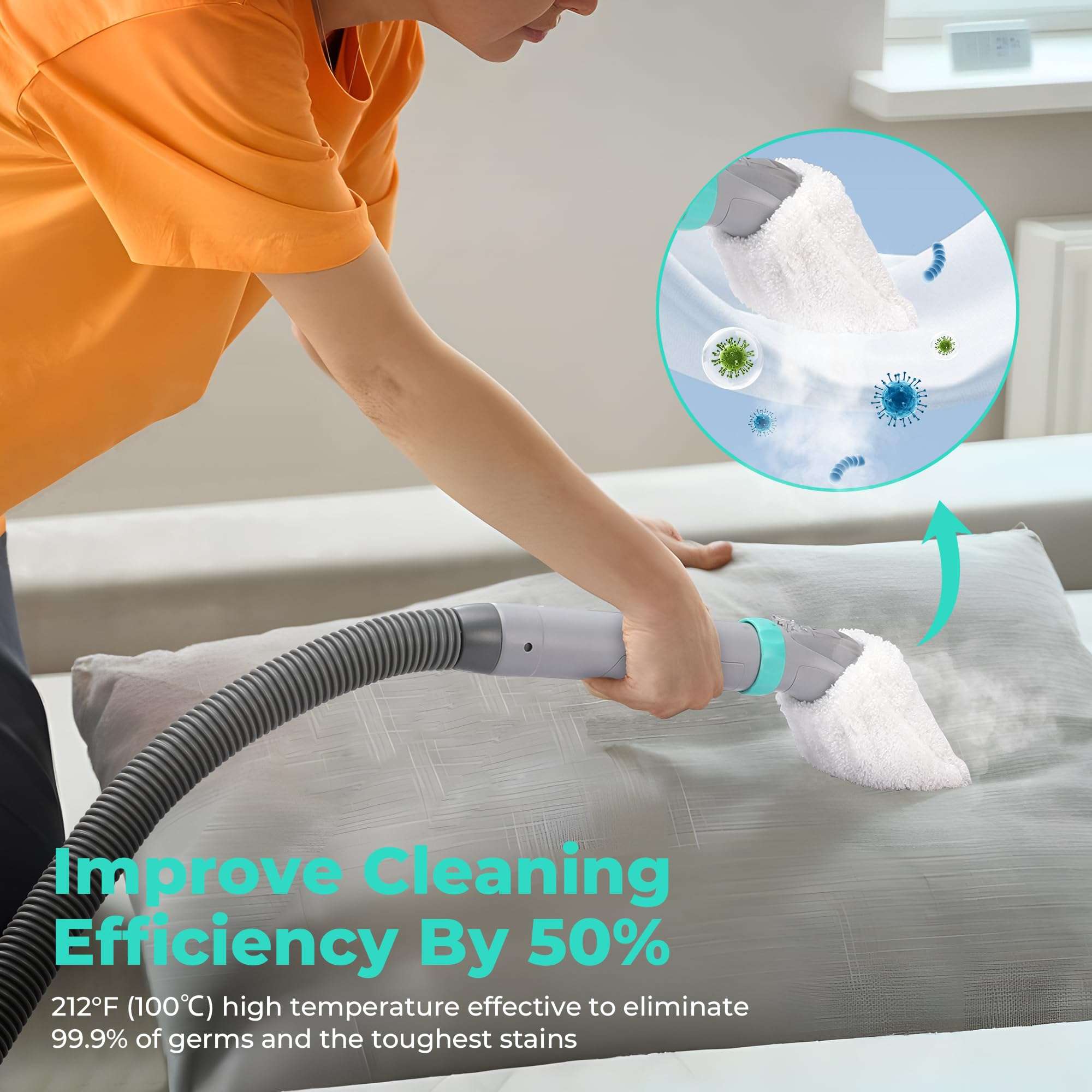 HAUSHOF Steam Portable Carpet and Upholstery Cleaner, Deep Couch Cleaner Machine with 3 Powerful Cleaning Modes for Pet Stains, Sofa, Rug, Mattress, Car Seat and Curtain, Spot & Stain Cleaner Included 4