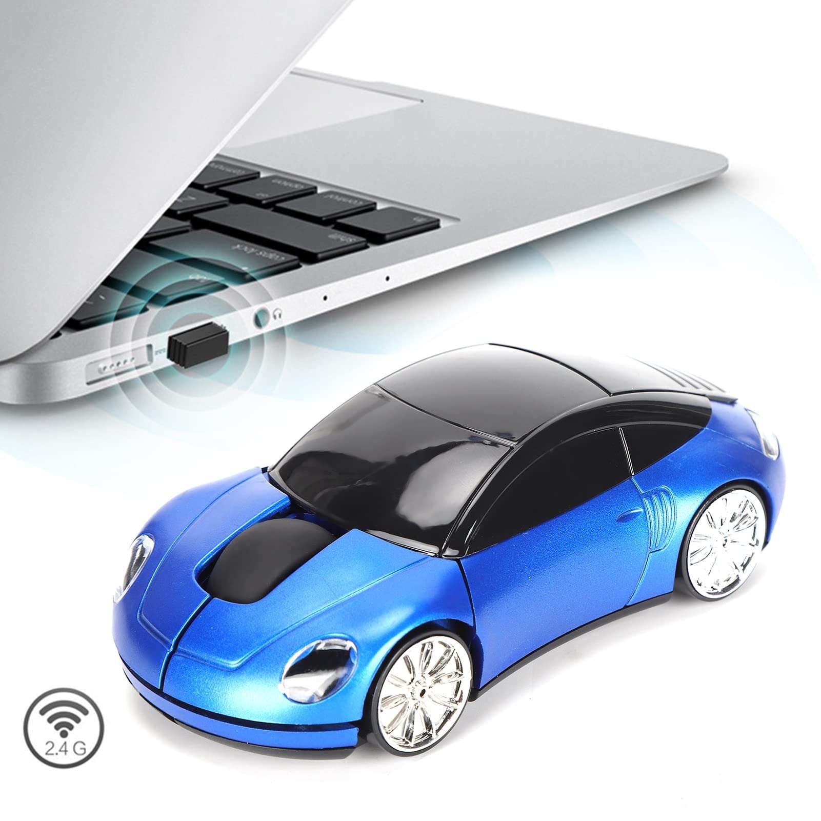 ASHATA 2.4G Wireless Mouse, Cute Car Mouse with USB Reciver, 1600DPI Optical Mice for PC Computer Laptop Tablet, with LED Light (Blue) 3