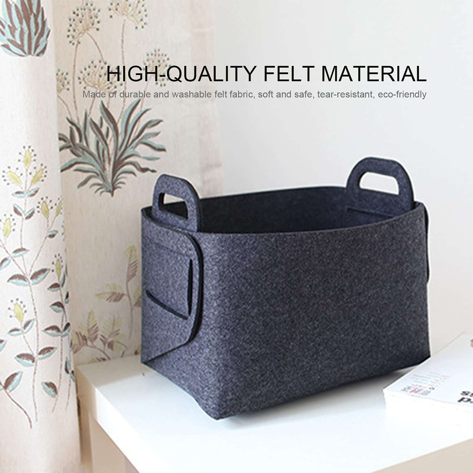 Ankeer Felt Storage Basket Desktop Foldable Felt Basket Storage Box Open Storage Bin Laundry Hamper with Handles Snack Cosmetic Organizing Box for Cabinet Office 4