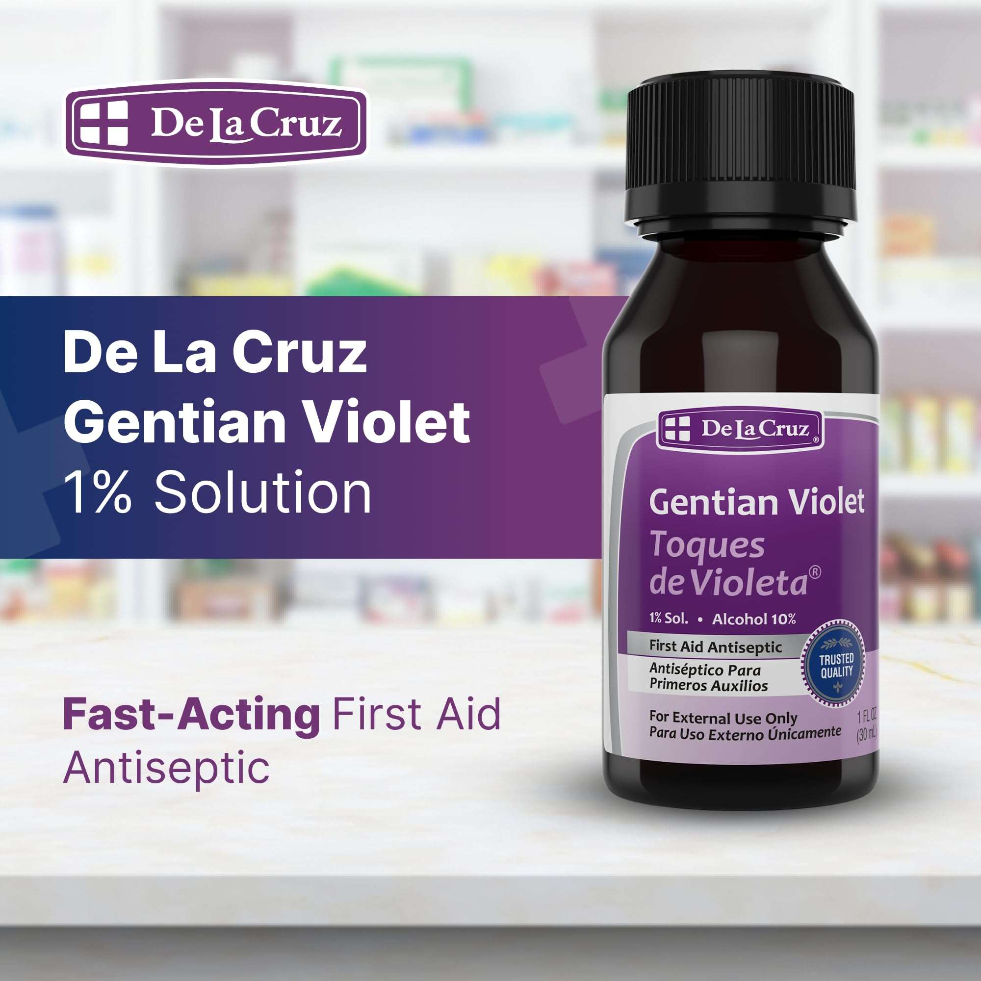 De La Cruz Gentian Violet - Violeta de Genciana 1% First Aid Antiseptic for cuts, scrapes and Burns, 1 FL OZ (9 Bottles) 2