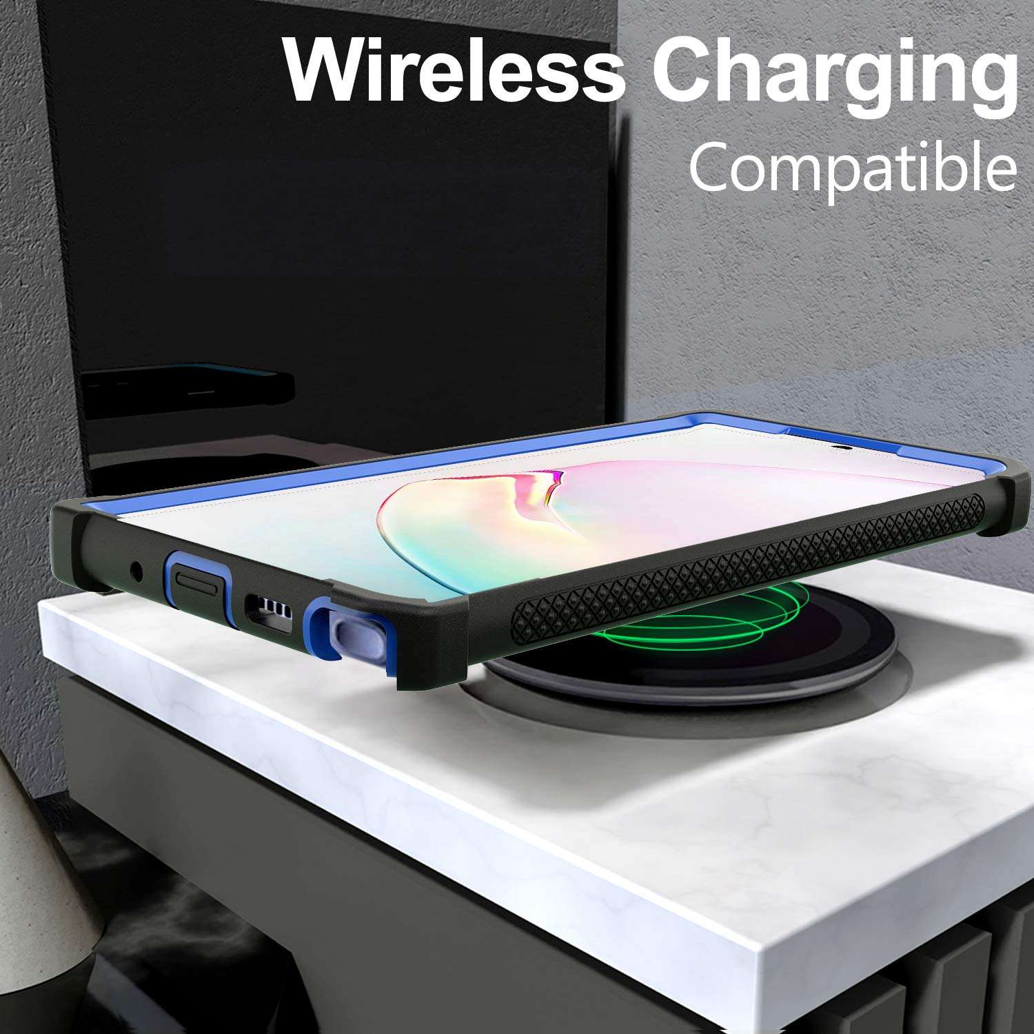 KSELF Case for Samsung Galaxy Note 10 Plus Case with Screen Protector, Full Body Protective Hybrid Dual Layer Shockproof Acrylic Back Case Cover for Galaxy Note 10 Plus 5G 6.8 inch (Black Blue) 5