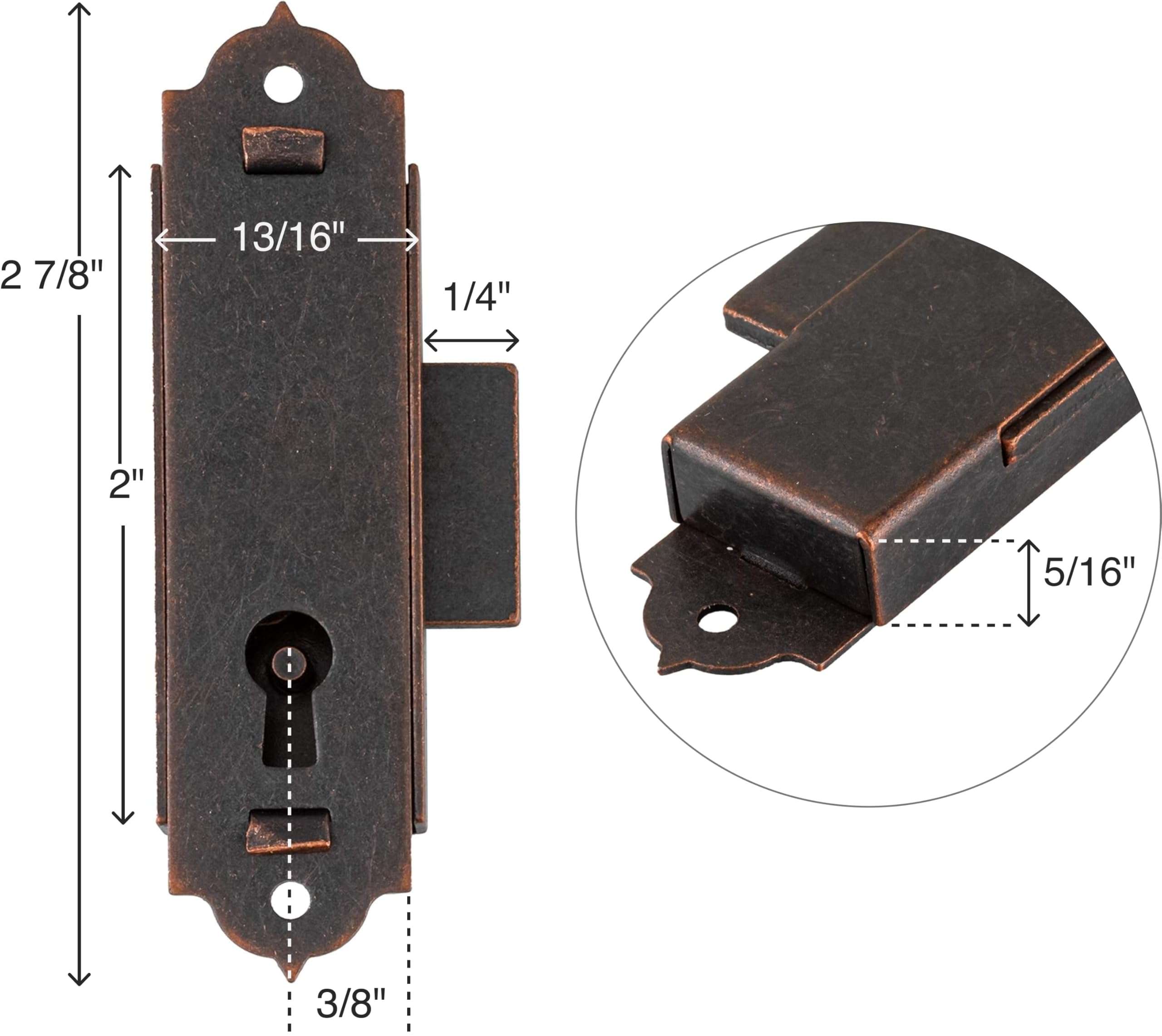 Antique Copper Narrow Flush Mount Grandfather Clock or Cabinet Door Lock with Key - Vintage Lock and Key for Furniture Doors and Drawers | UA-039-L 2