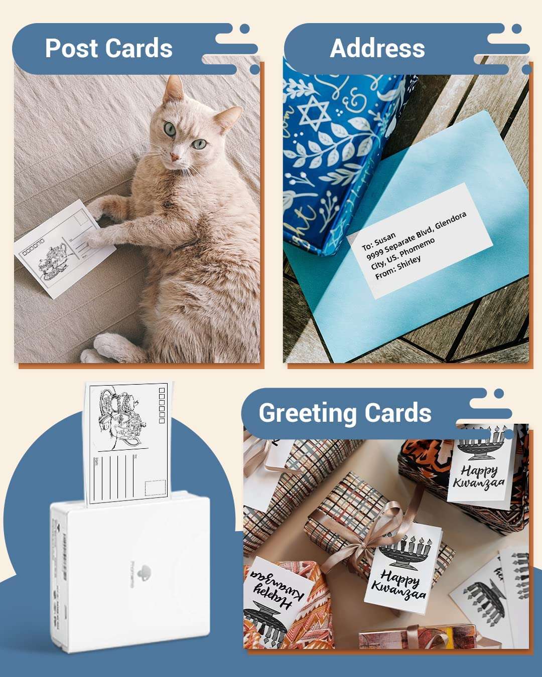 ZORBES® Mini Pocket Printer M02 Mini Bluetooth Wireless Thermal Printer with 1 Roll Print Paper Compatible with iOS & Android, Black & White Mini Photo Printer for Sticker, Notes, Memo, Photo, White 5