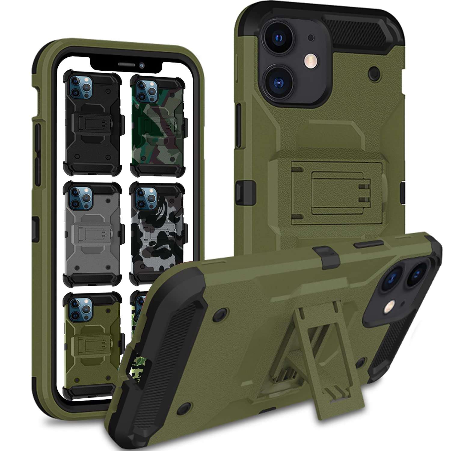 DuraSafe Cases TPU Shockproof Sturdy Printed Case with Multi Layer Protection & Kick Stand Without Holster For iPhone 12 2020 6.1 Inch A2172 A2402 A2341 A2406 A2404 A2403 A2408 A2407 - (Green) 1