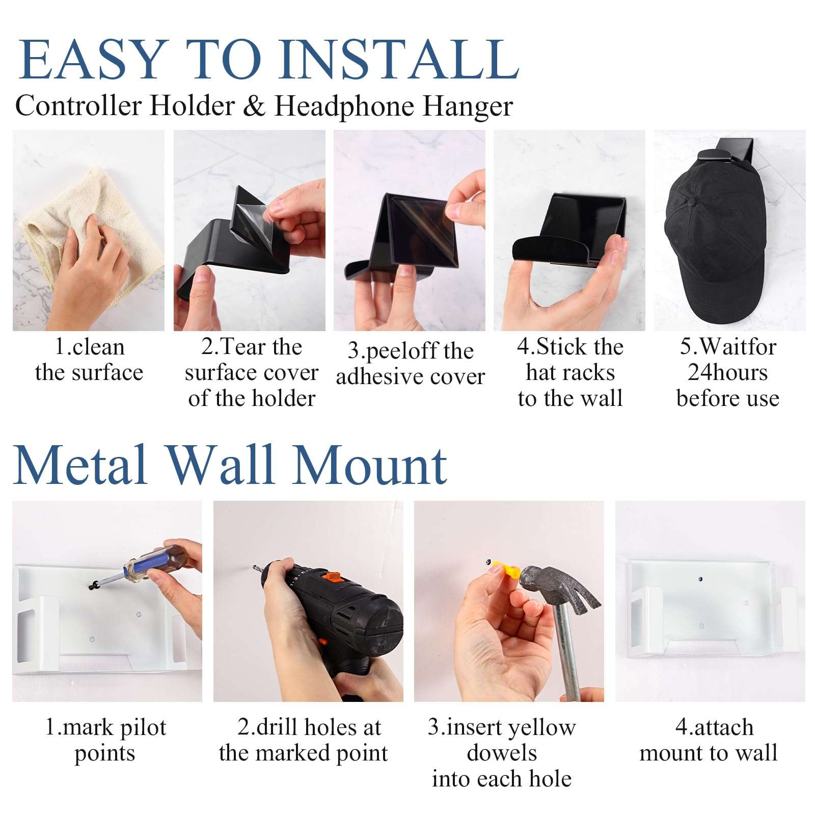 Wonderjune Wall Mount Compatible with Xbox Series S, Thick Wall Mount Set with 4pcs Controller Holder 2 Pcs Headphone Hanger Metal Stand Compatible with Xbox Series S 4