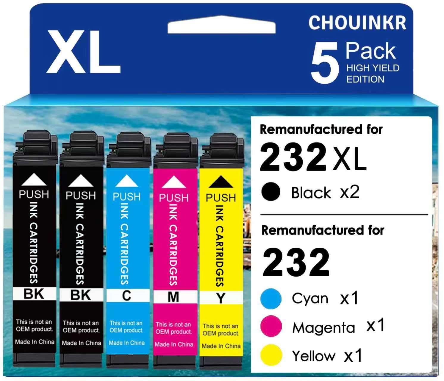 CHOUINKR 232XL Ink Cartridges Remanufactured Replacement for Epson 232XL Ink Cartridge Combo Pack 232 XL with Expression Home XP-4200 XP-4205 WF-2930 WF-2950 (2 Black Cyan Magenta Yellow, 5 Pack) 2