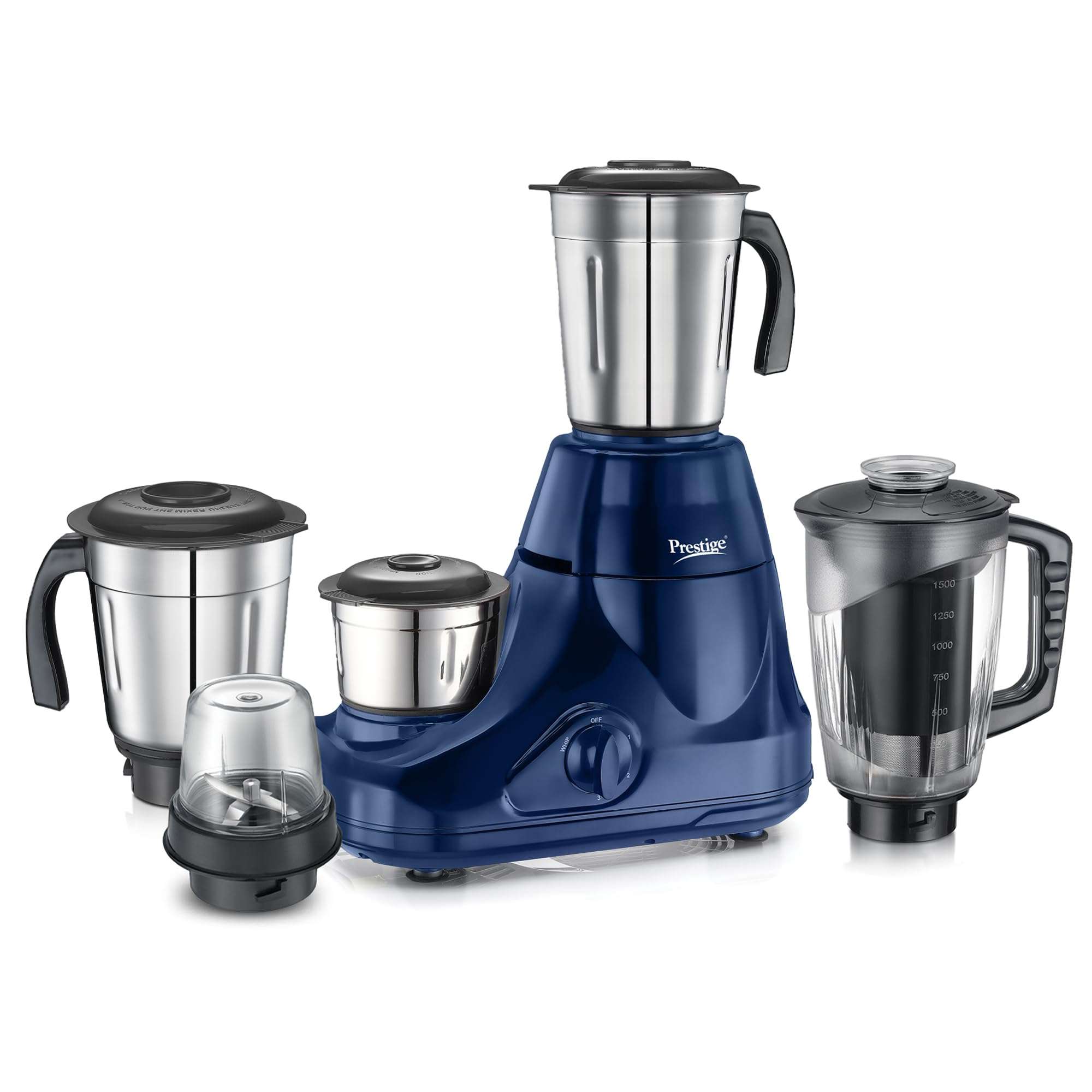 Prestige Astra 750 Watt Mixer Grinder with 5 Jars (3 Stainless Steel + 1 Juicer + 1 Mix-O-Keep) | Space-Saving Stacking Design | Blue | 2Y Warranty | ISI Certified 1