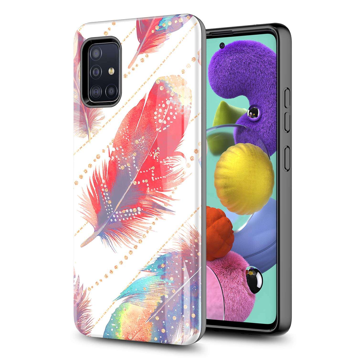 GORGCASE for Samsung Galaxy A71 5G [Not for Verizon A71 5G UW] CASE, Ultra Slim Graphic IMD Design Anti-Scratch Shook-Proof Hybrid PC TPU Bumper Armor Cute Girls Women Drop Protective Cover Feather 1