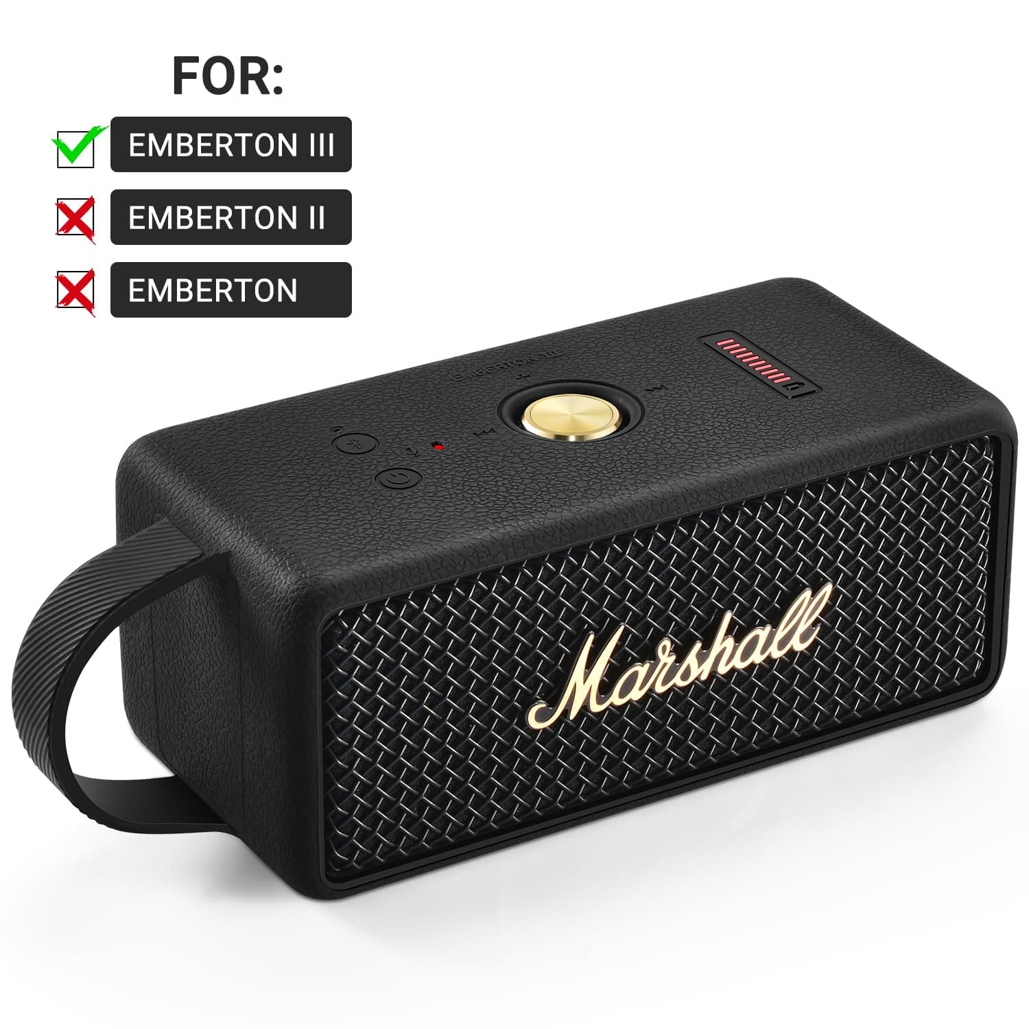 Speaker Case Cover for Marshall Emberton III Portable Bluetooth Speaker Case， 3Colors Available，for Mountaineering Hiking Outdoor Travel Compatible with Marshall Emberton III Case (Black) 4