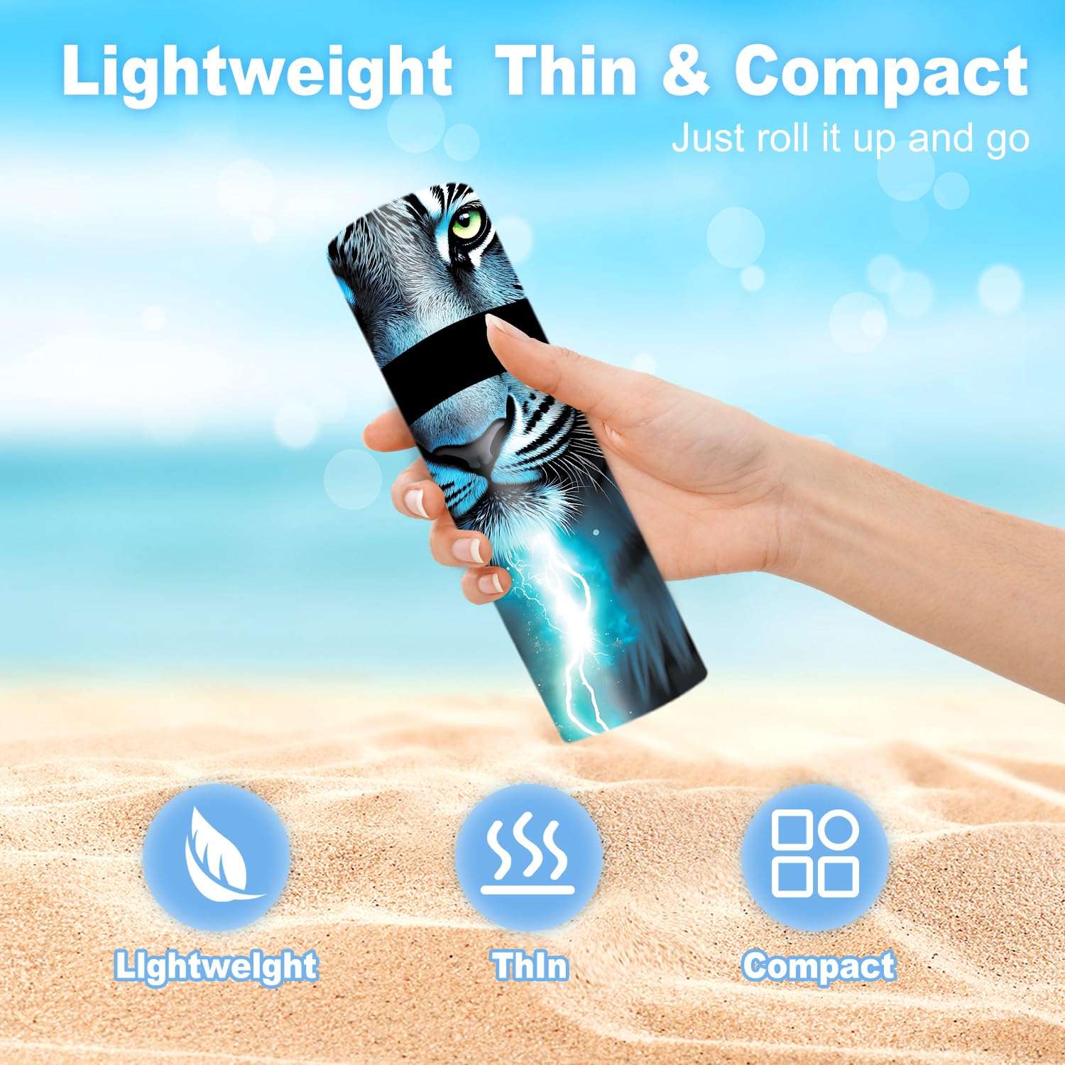 THISFIND Microfiber Tiger Thin Beach Towel Lightweight 71"x32"Oversized Extra Large Quick Dry Sand Free Perfect for Travel,Pool,Yoga,Gym,Sports Essential Beach Accessories & Vacation Gift 6